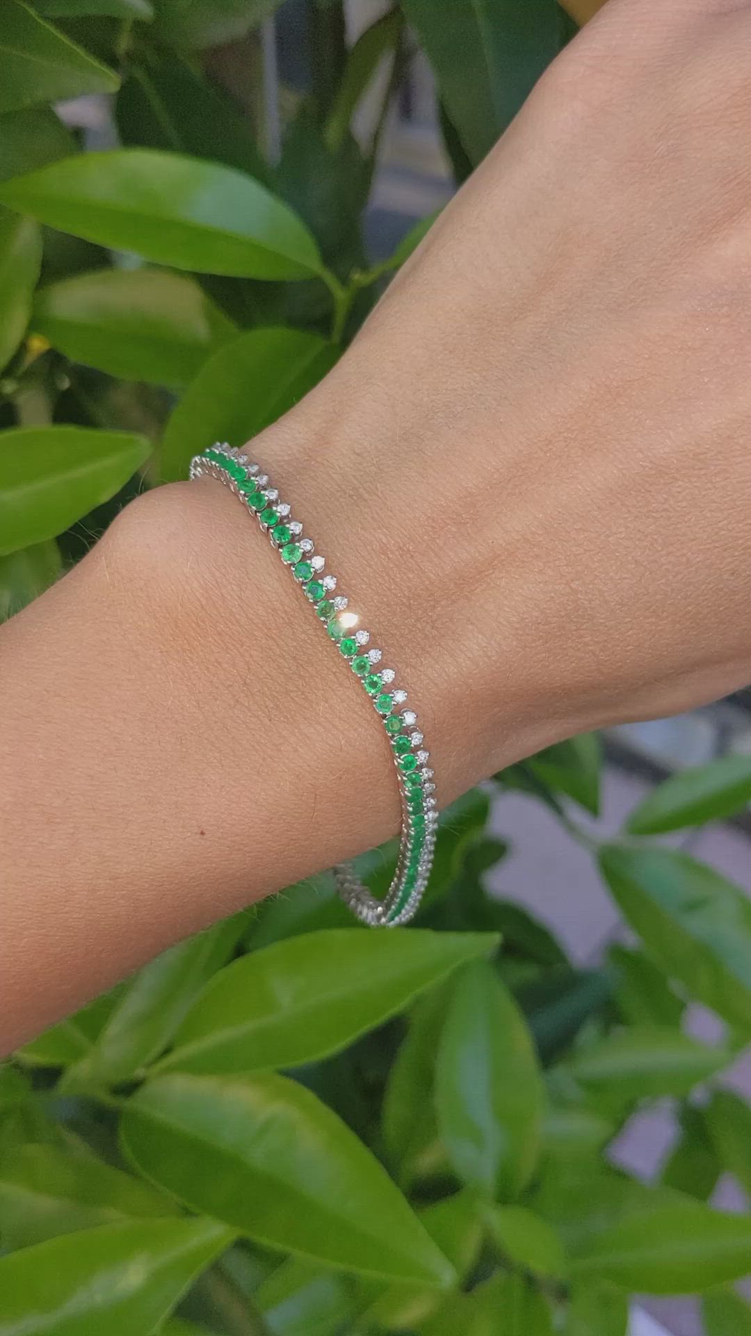 2.63 Ct.Tw. Emerald Natural Diamond Tennis/Line Bracelet, 14K White Gold Size Video