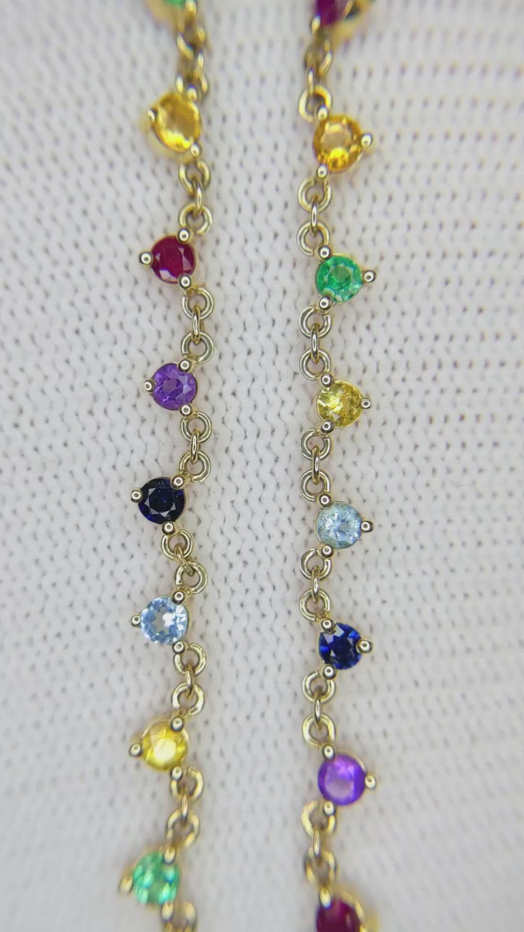 0.29 Ct. Aquamarine Citrine Multi Stone Necklace, 14K Yellow Gold Size Video