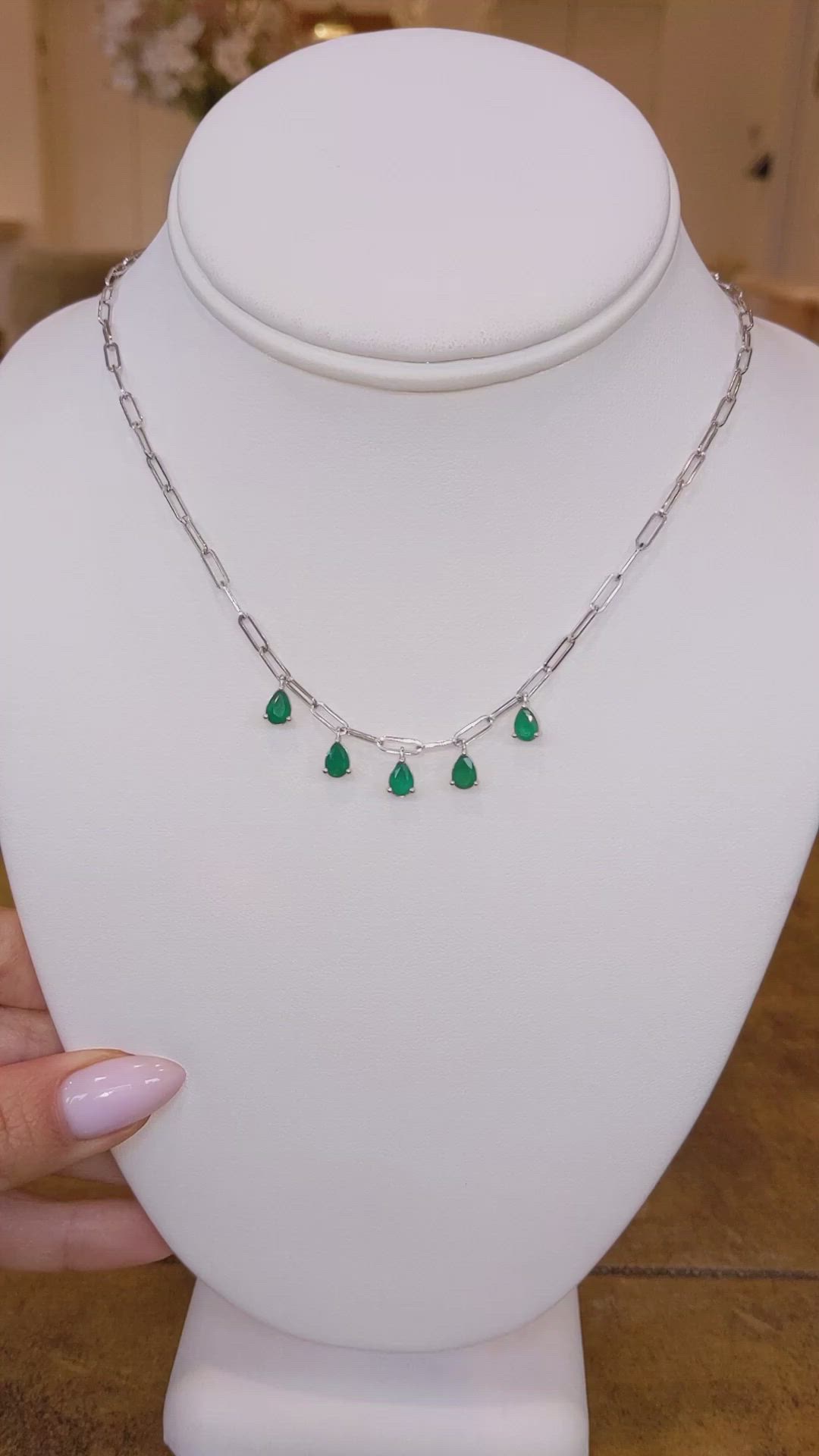 1.65 Ct. Emerald Accent Stones Necklace, 14K Yellow Gold Size Video