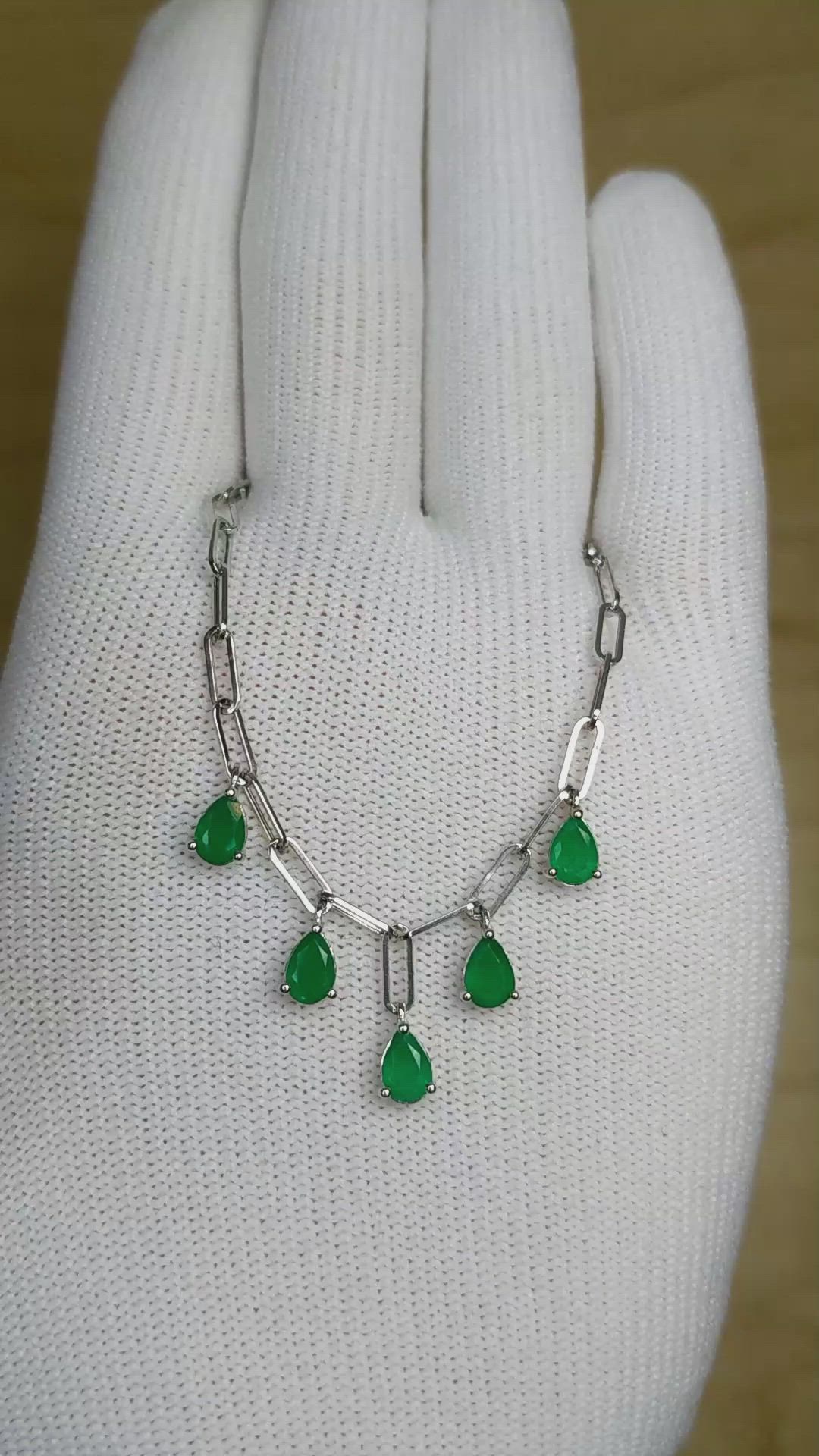 1.65 Ct. Emerald Accent Stones Necklace, 14K Yellow Gold Size Video