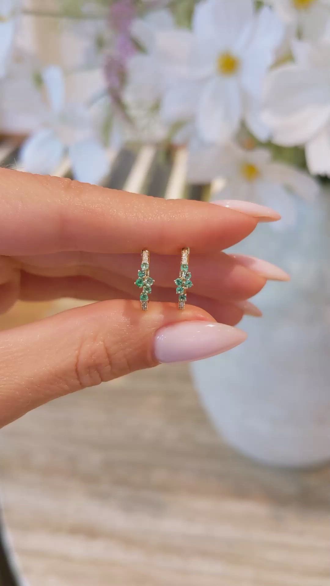 0.20 Ct.Tw. Emerald Pave Earrings, 14K Yellow Gold Size Video