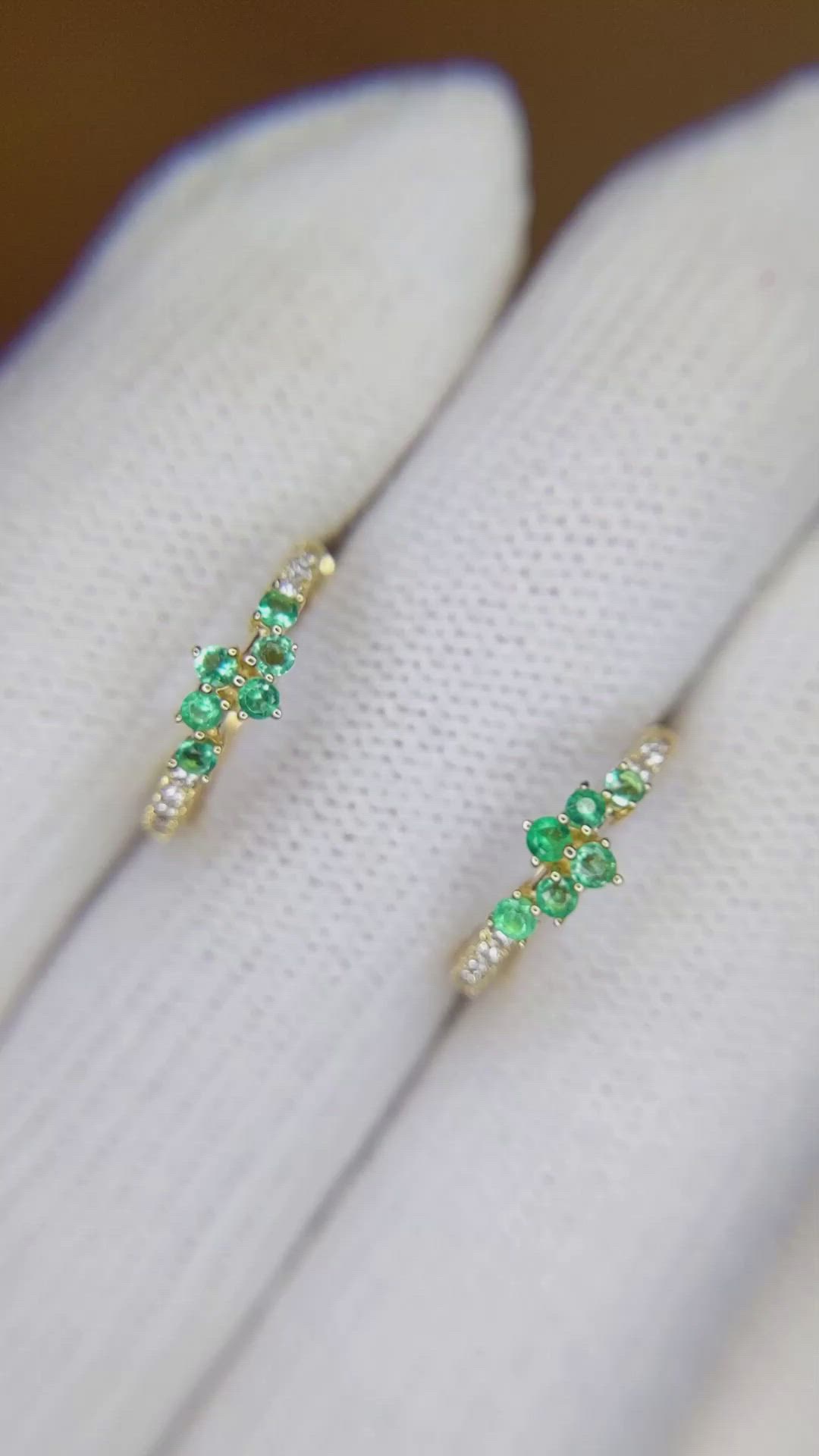 0.20 Ct.Tw. Emerald Pave Earrings, 14K Yellow Gold Size Video
