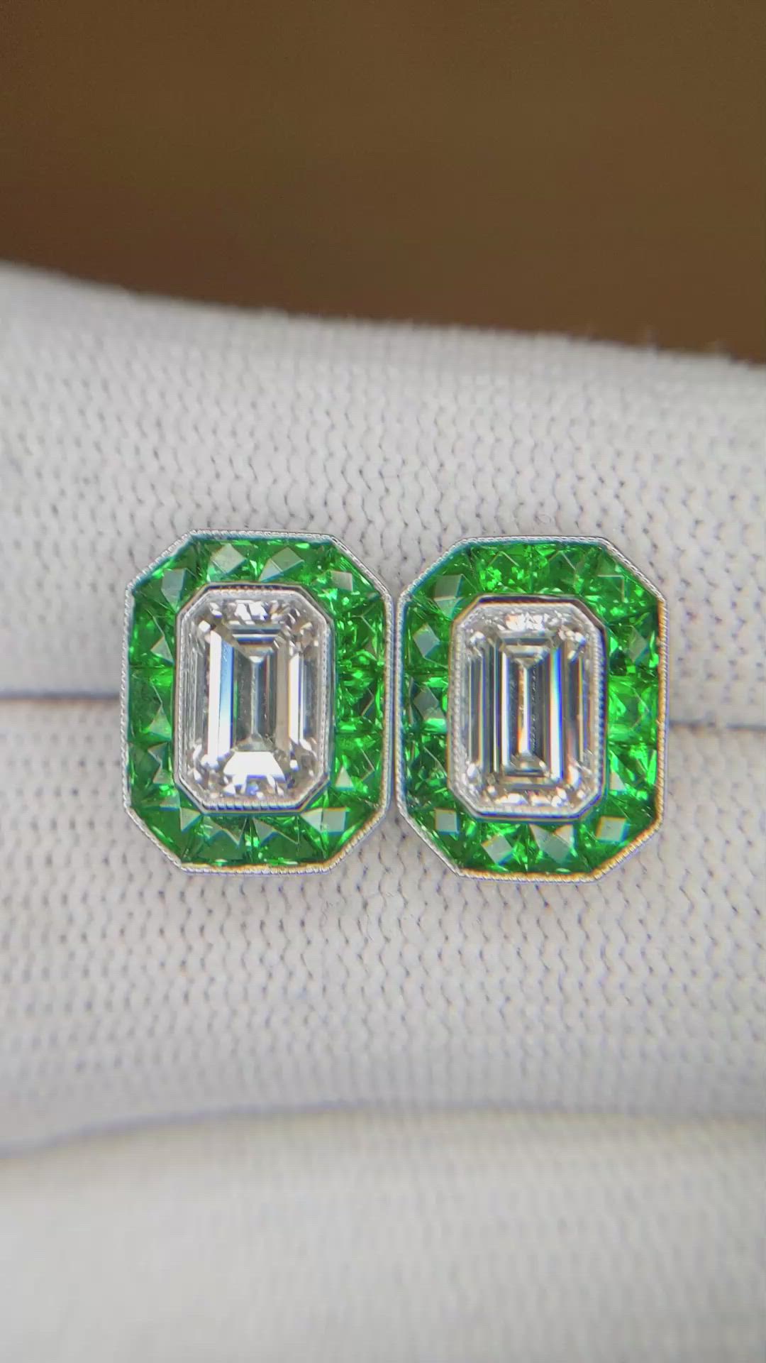 2.68 Ct.Tw. Emerald Studs Earrings, Platinum 950 Size Video