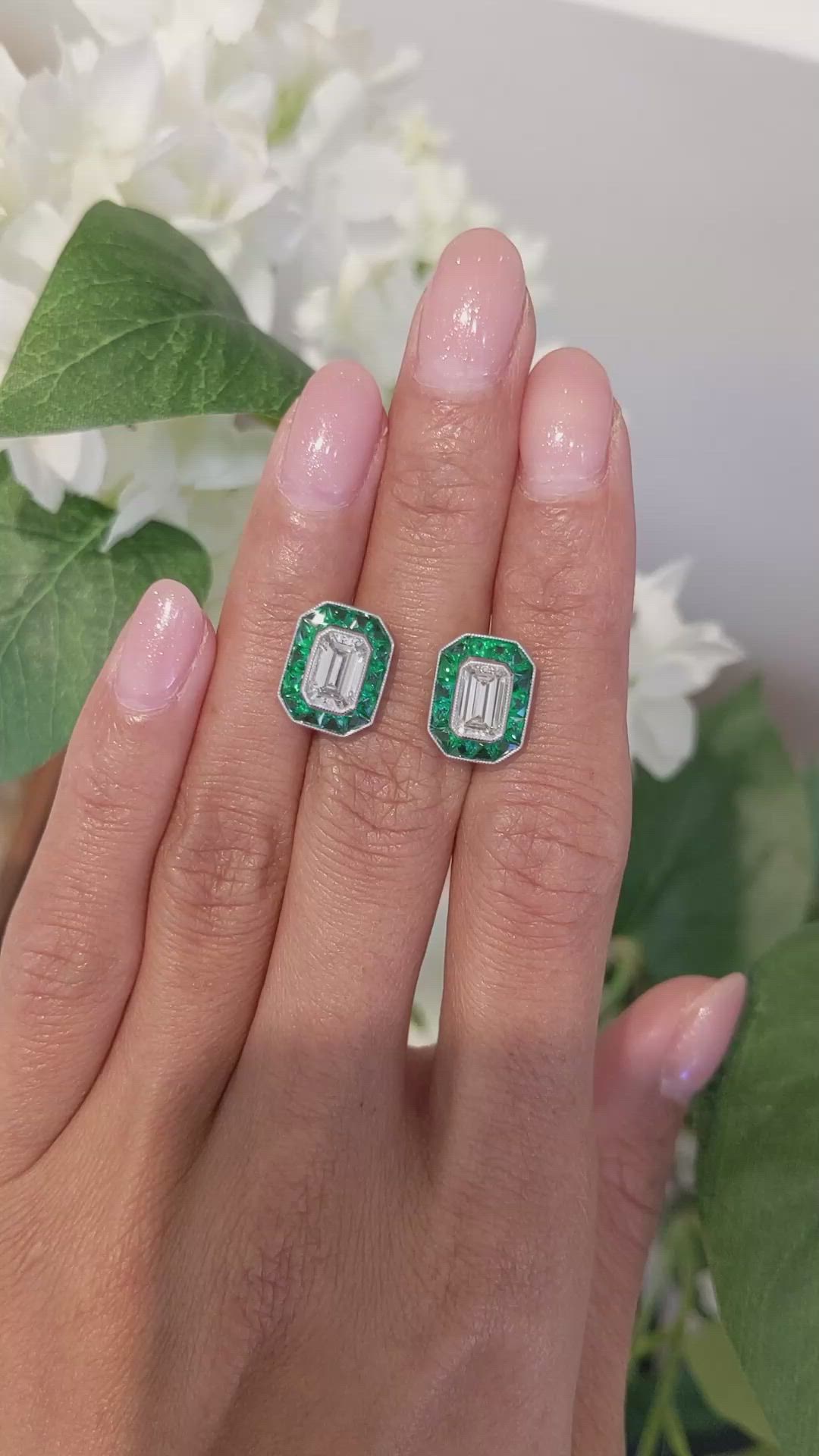 2.68 Ct.Tw. Emerald Studs Earrings, Platinum 950 Size Video