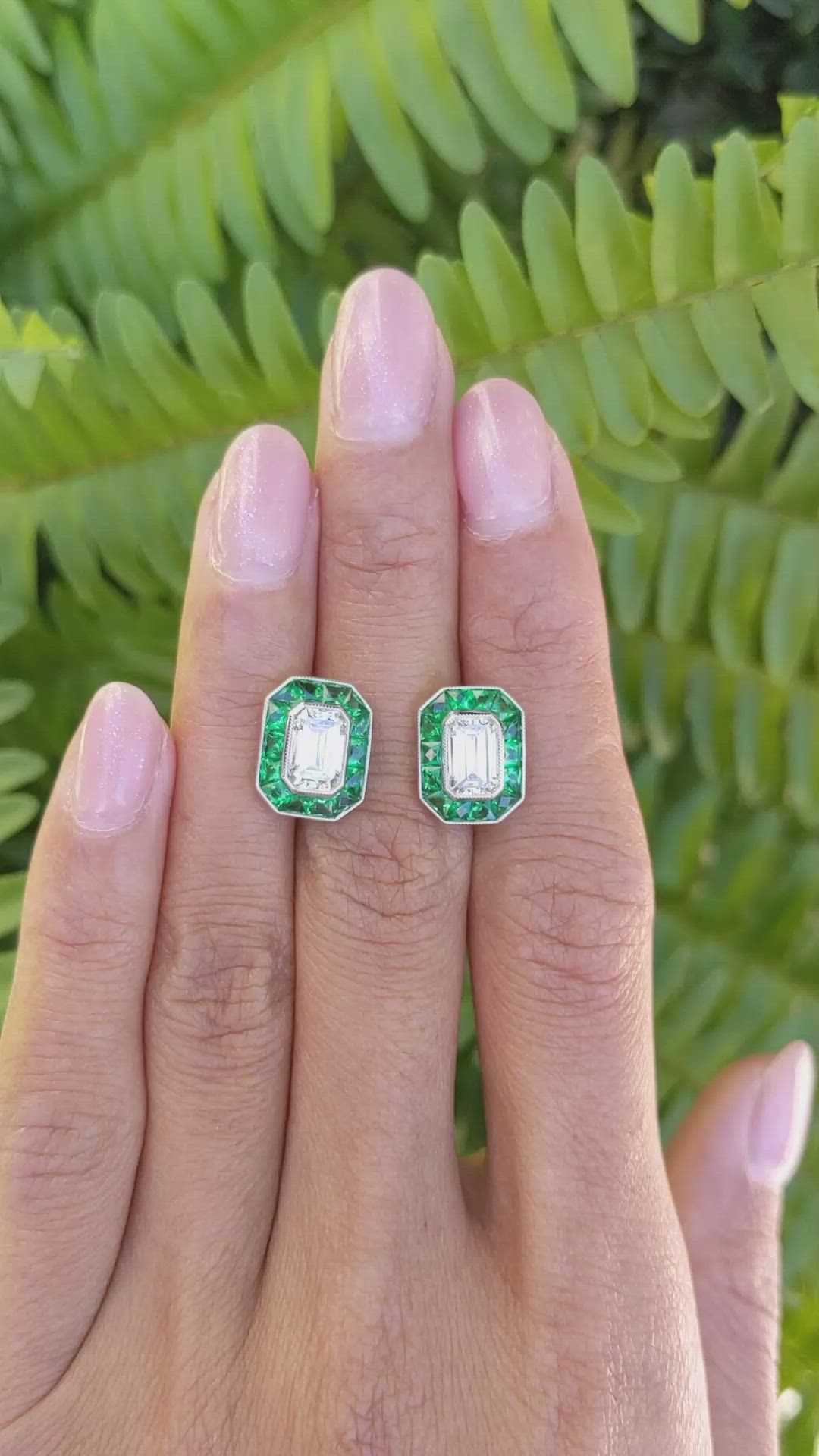 2.68 Ct.Tw. Emerald Studs Earrings, Platinum 950 Size Video