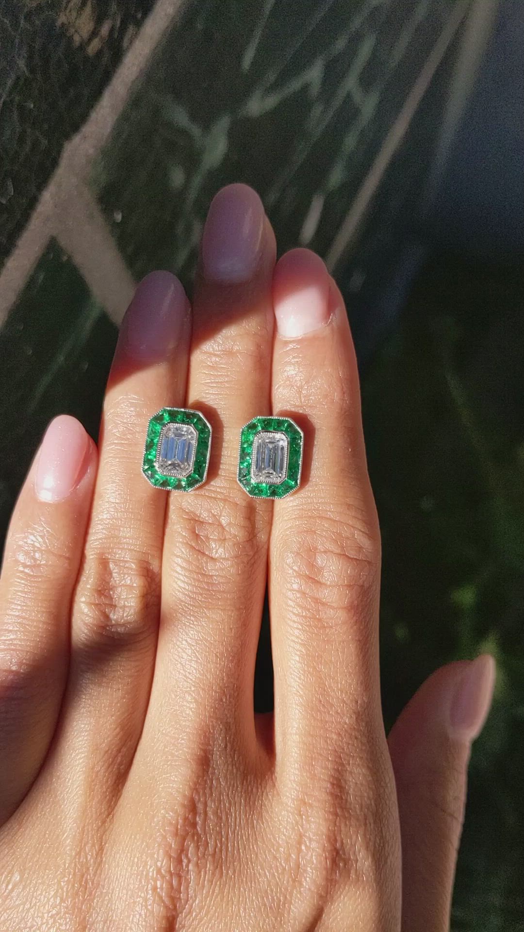 2.68 Ct.Tw. Emerald Studs Earrings, Platinum 950 Size Video