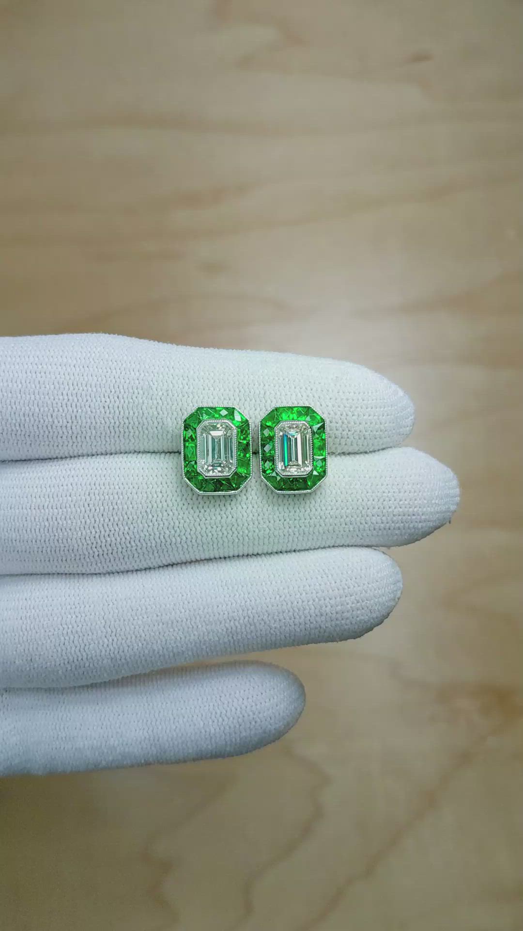 2.68 Ct.Tw. Emerald Studs Earrings, Platinum 950 Size Video