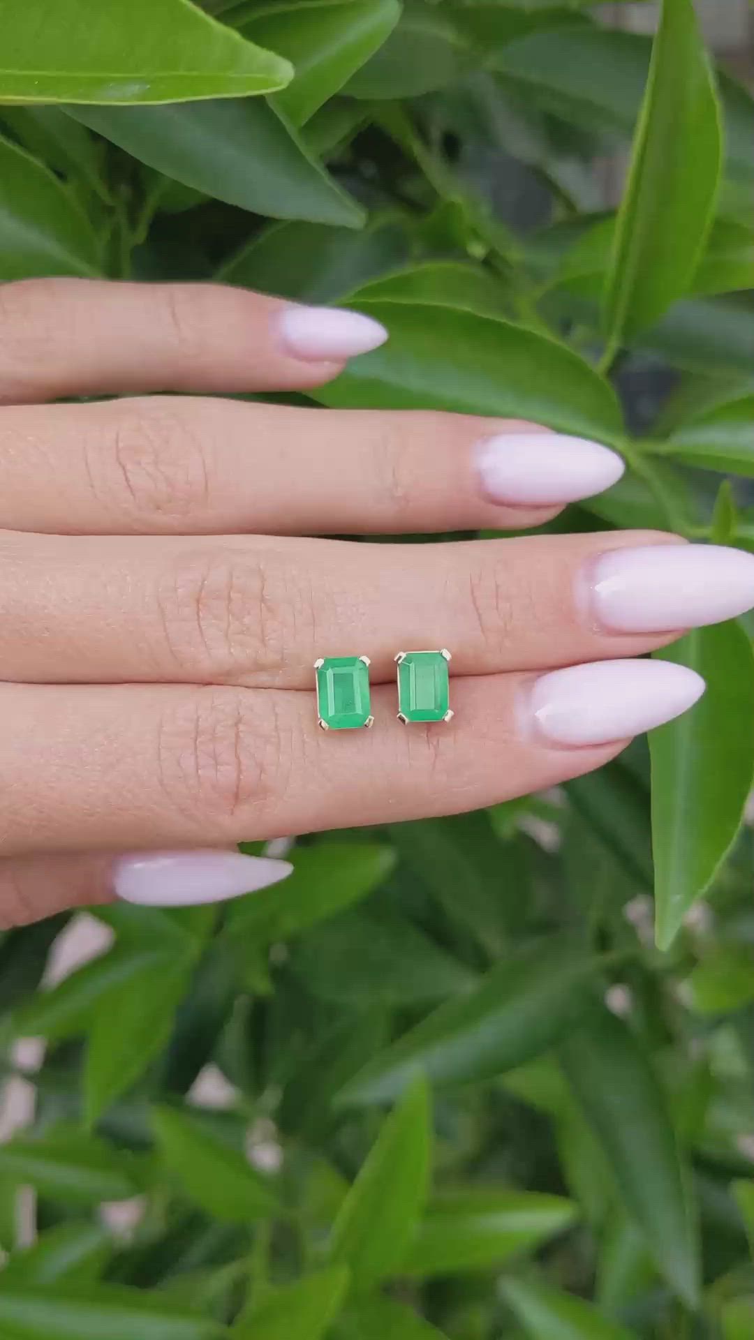 1.85 Ct.Tw. Emerald Studs Earrings, 14K Yellow Gold Size Video