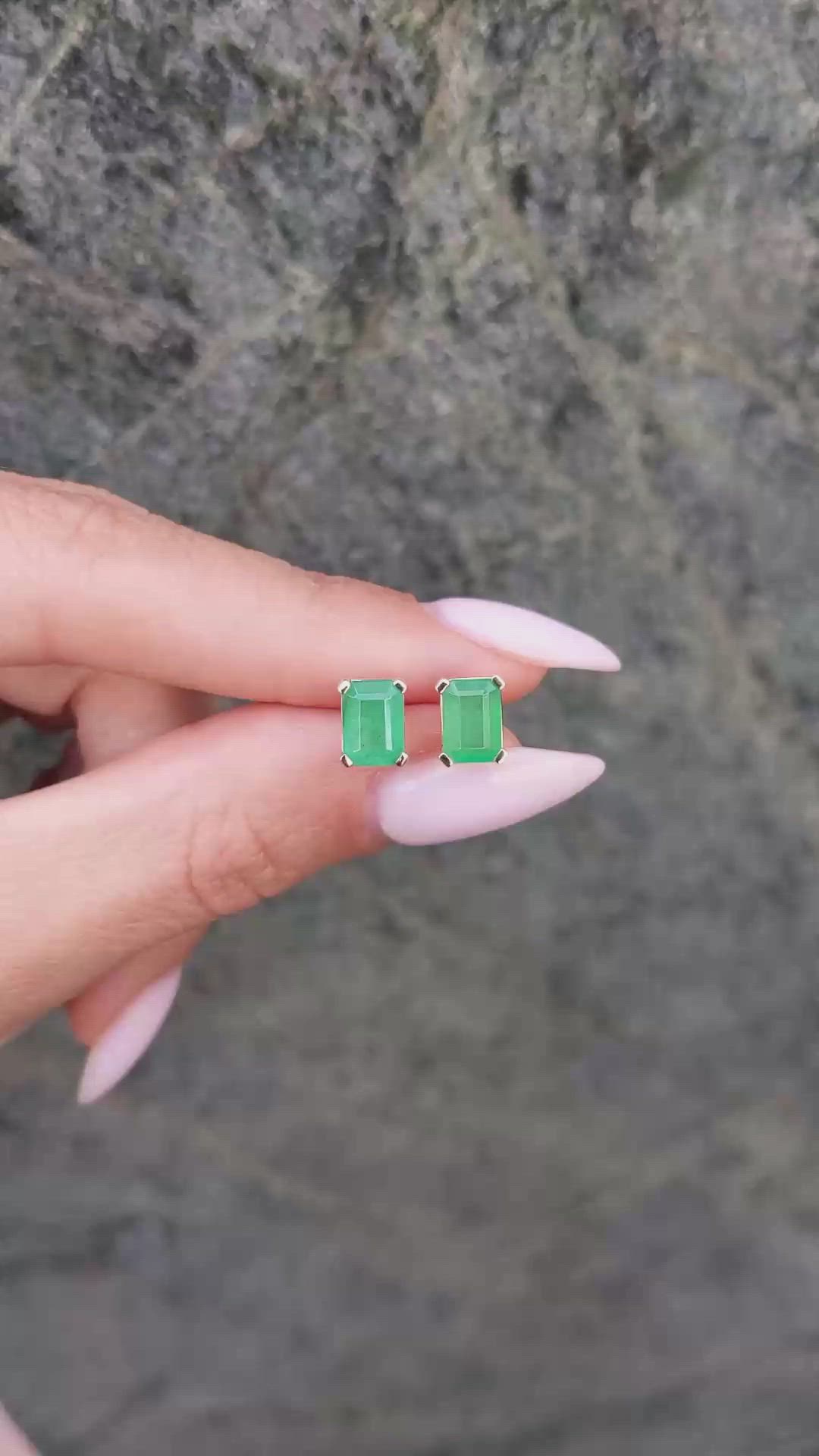 1.85 Ct.Tw. Emerald Studs Earrings, 14K Yellow Gold Size Video