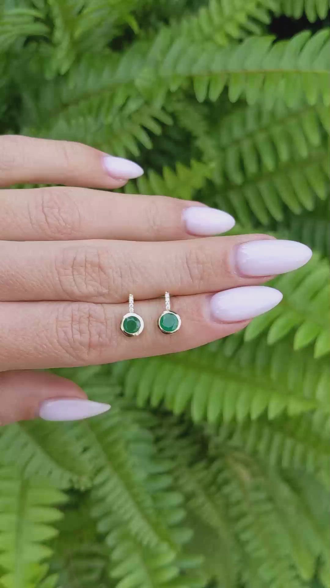 0.82 Ct.Tw. Emerald Studs Earrings, 14K Yellow Gold Size Video
