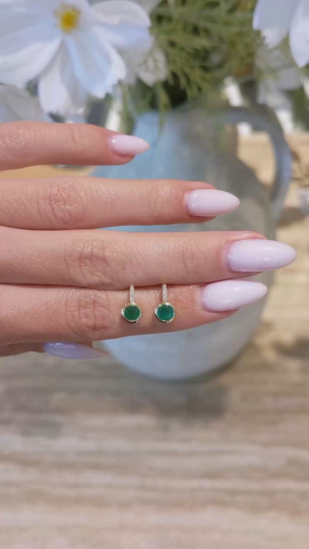 0.82 Ct.Tw. Emerald Studs Earrings, 14K Yellow Gold Size Video