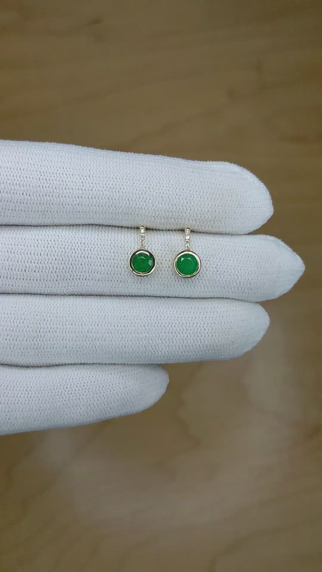 0.82 Ct.Tw. Emerald Studs Earrings, 14K Yellow Gold Size Video