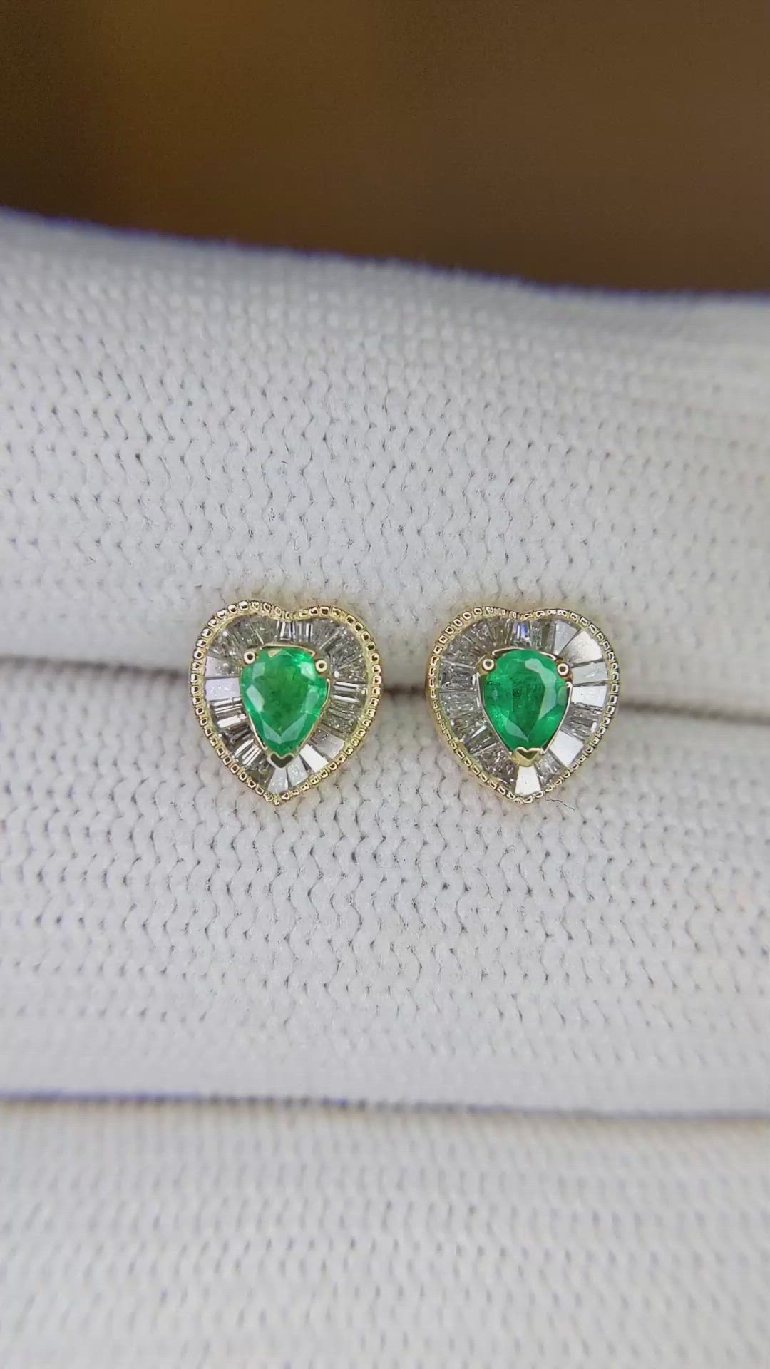0.24 Ct.Tw. Emerald Natural Diamond Studs Earrings, 14K Yellow Gold Size Video