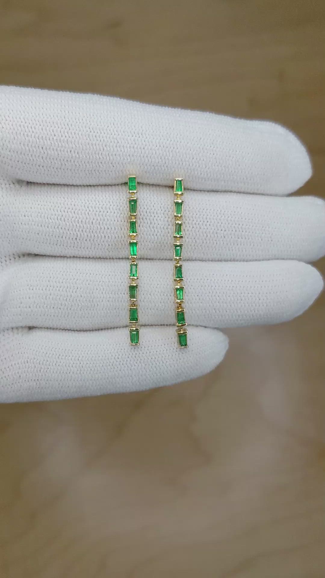 0.56 Ct.Tw. Emerald Drops Earrings, 14K Yellow Gold Size Video