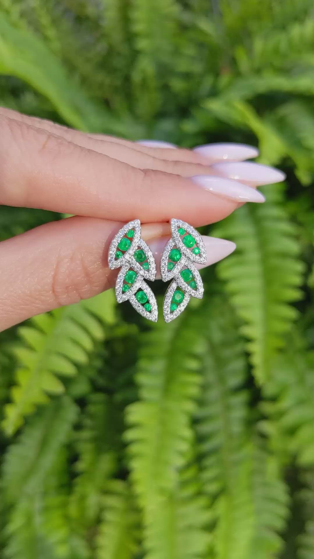 0.48 Ct.Tw. Emerald Natural Diamond Pave Earrings, 14K Yellow Gold Size Video