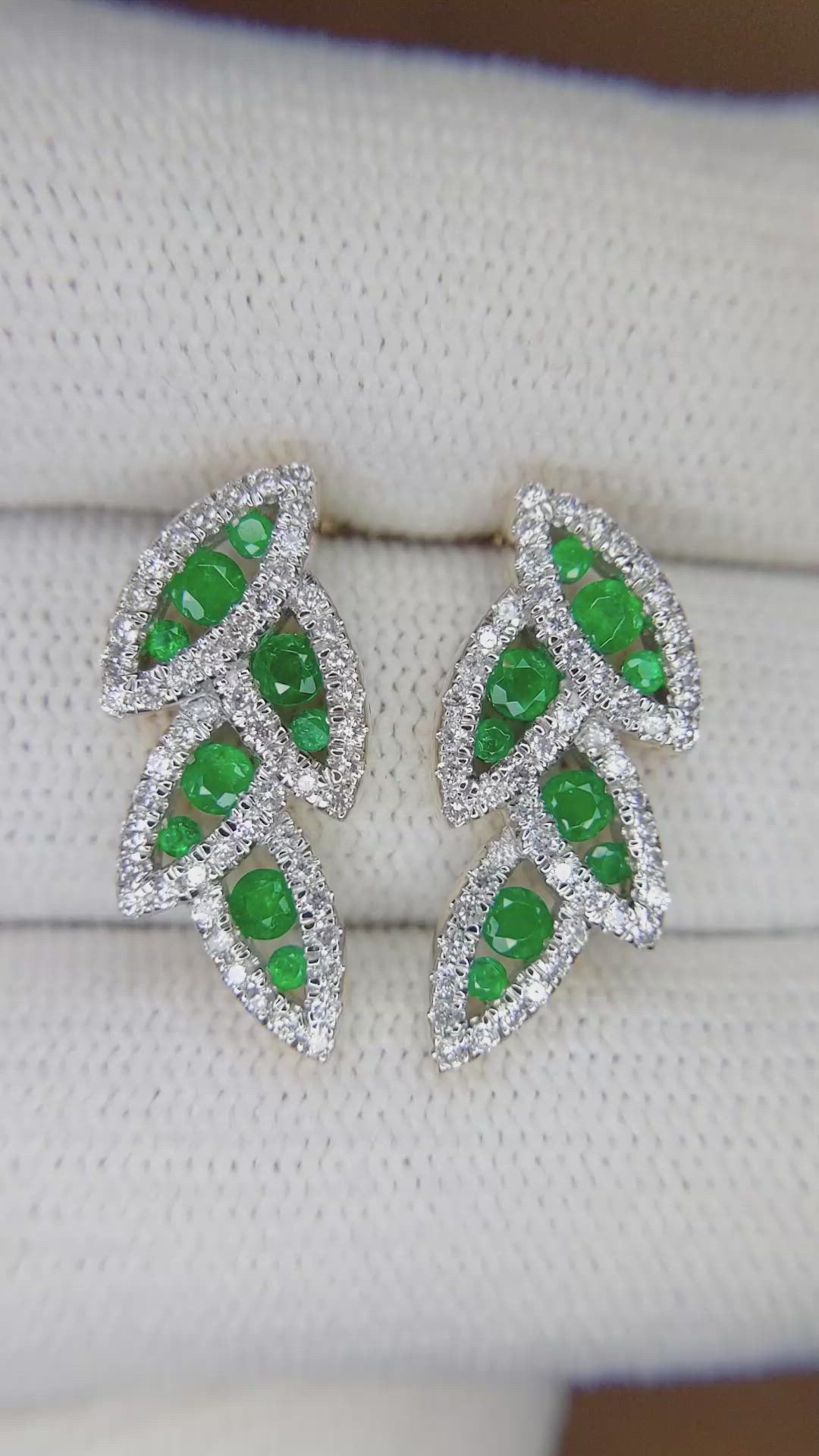 0.48 Ct.Tw. Emerald Natural Diamond Pave Earrings, 14K Yellow Gold Size Video
