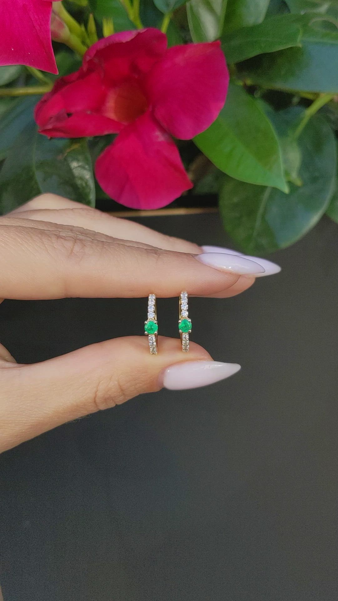 0.20 Ct.Tw. Emerald Natural Diamond Pave Earrings, 14K Yellow Gold Size Video