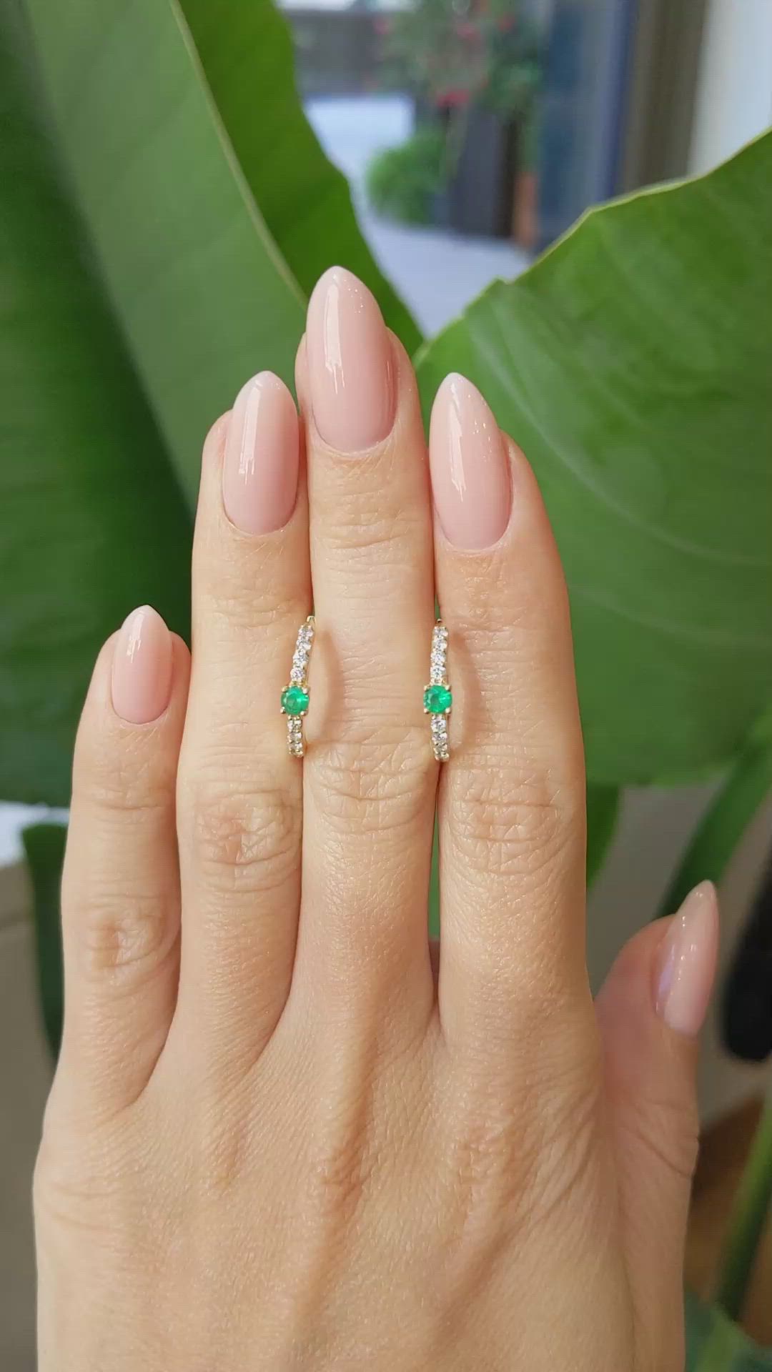 0.20 Ct.Tw. Emerald Natural Diamond Pave Earrings, 14K Yellow Gold Size Video