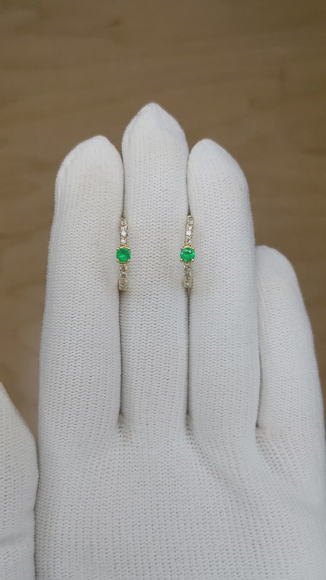 0.20 Ct.Tw. Emerald Natural Diamond Pave Earrings, 14K Yellow Gold Size Video