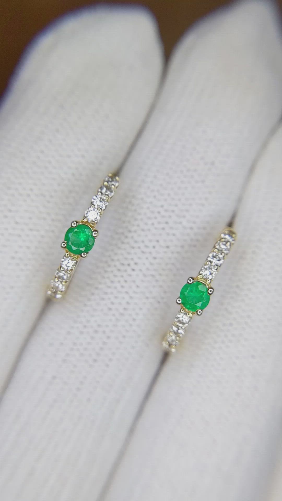 0.20 Ct.Tw. Emerald Natural Diamond Pave Earrings, 14K Yellow Gold Size Video