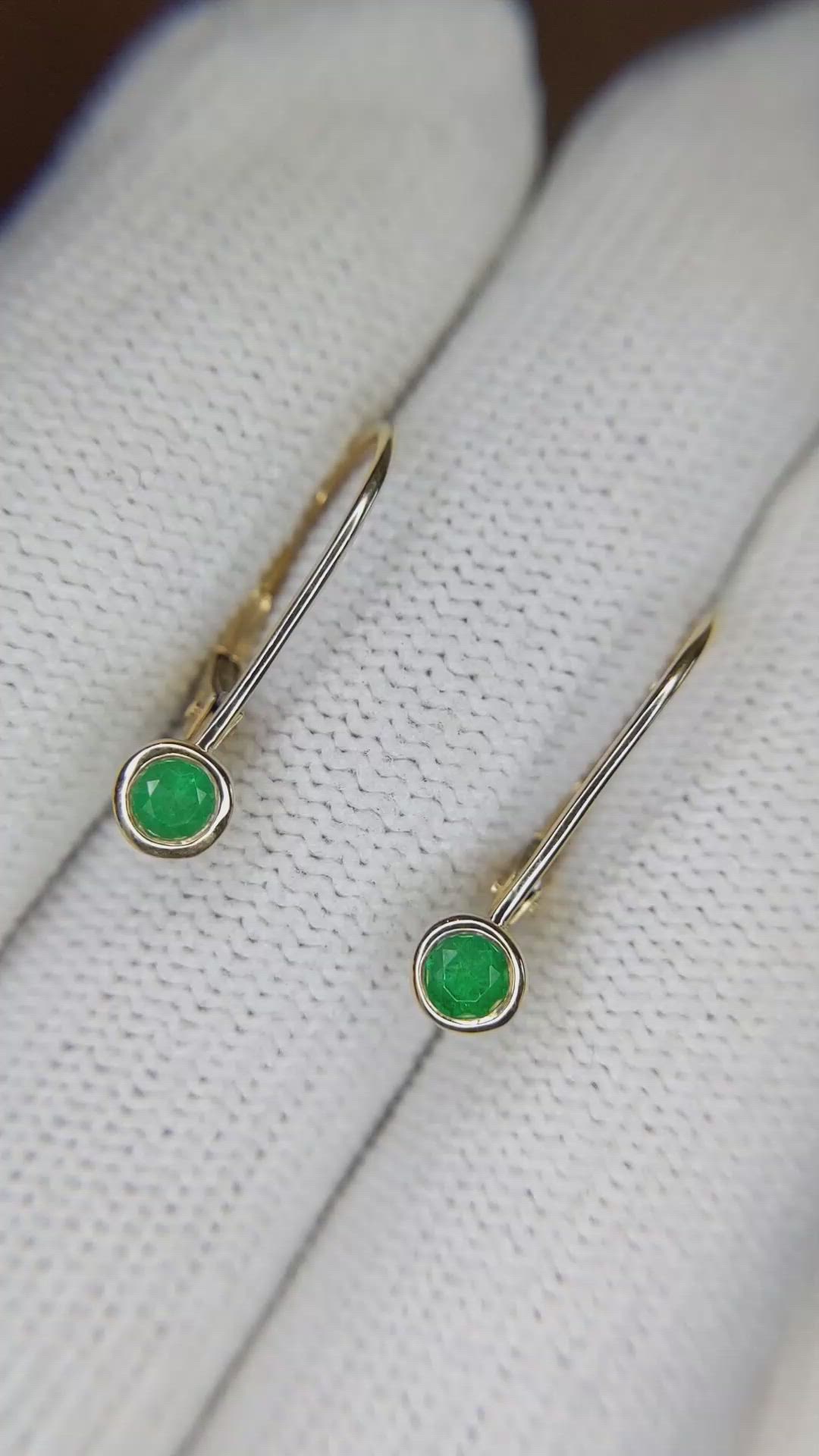 0.23 Ct.Tw. Emerald Bezel Earrings, 14K Yellow Gold Size Video