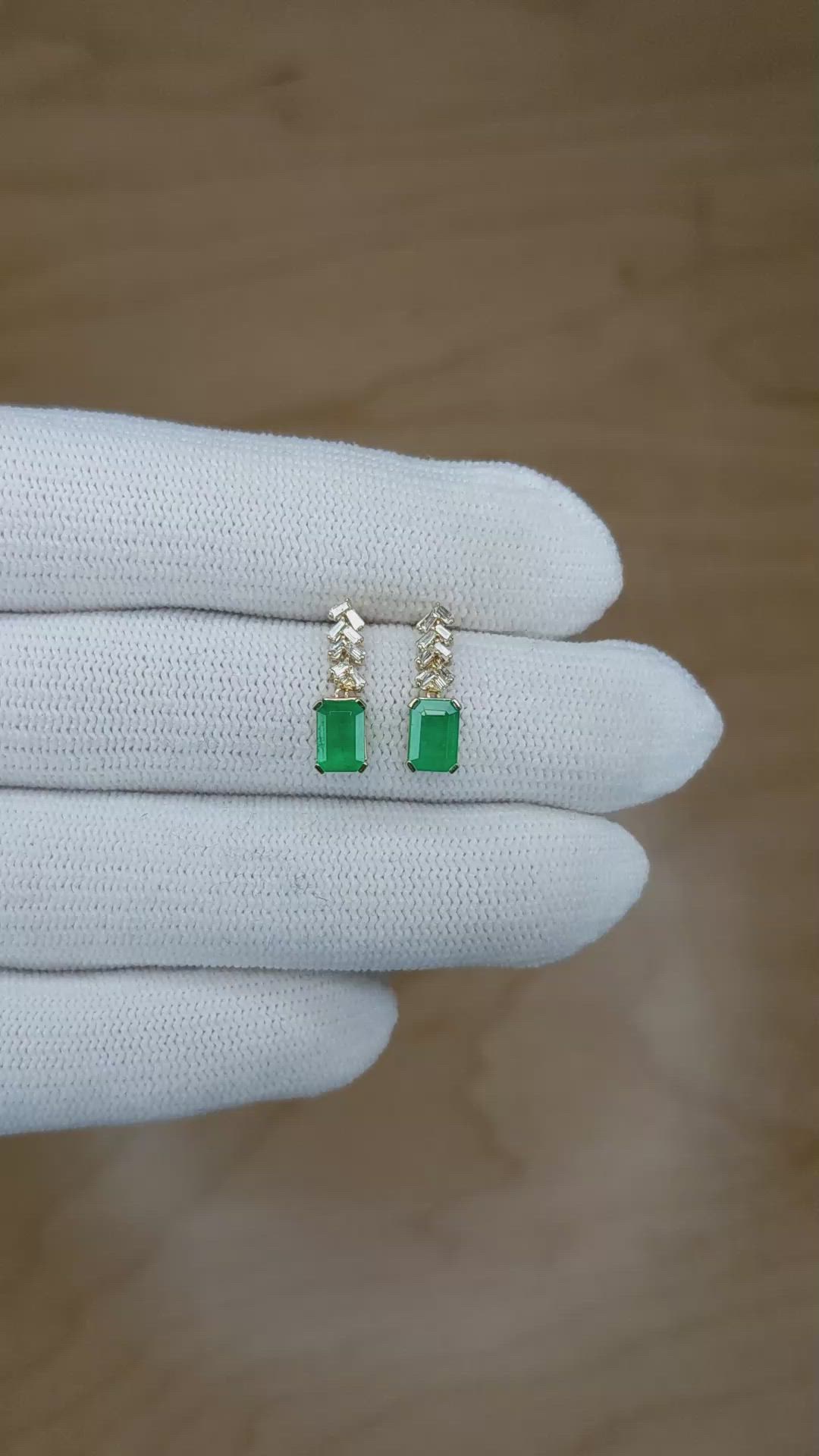 1.11 Ct.Tw. Emerald Natural Diamond Studs Earrings, 14K Yellow Gold Size Video