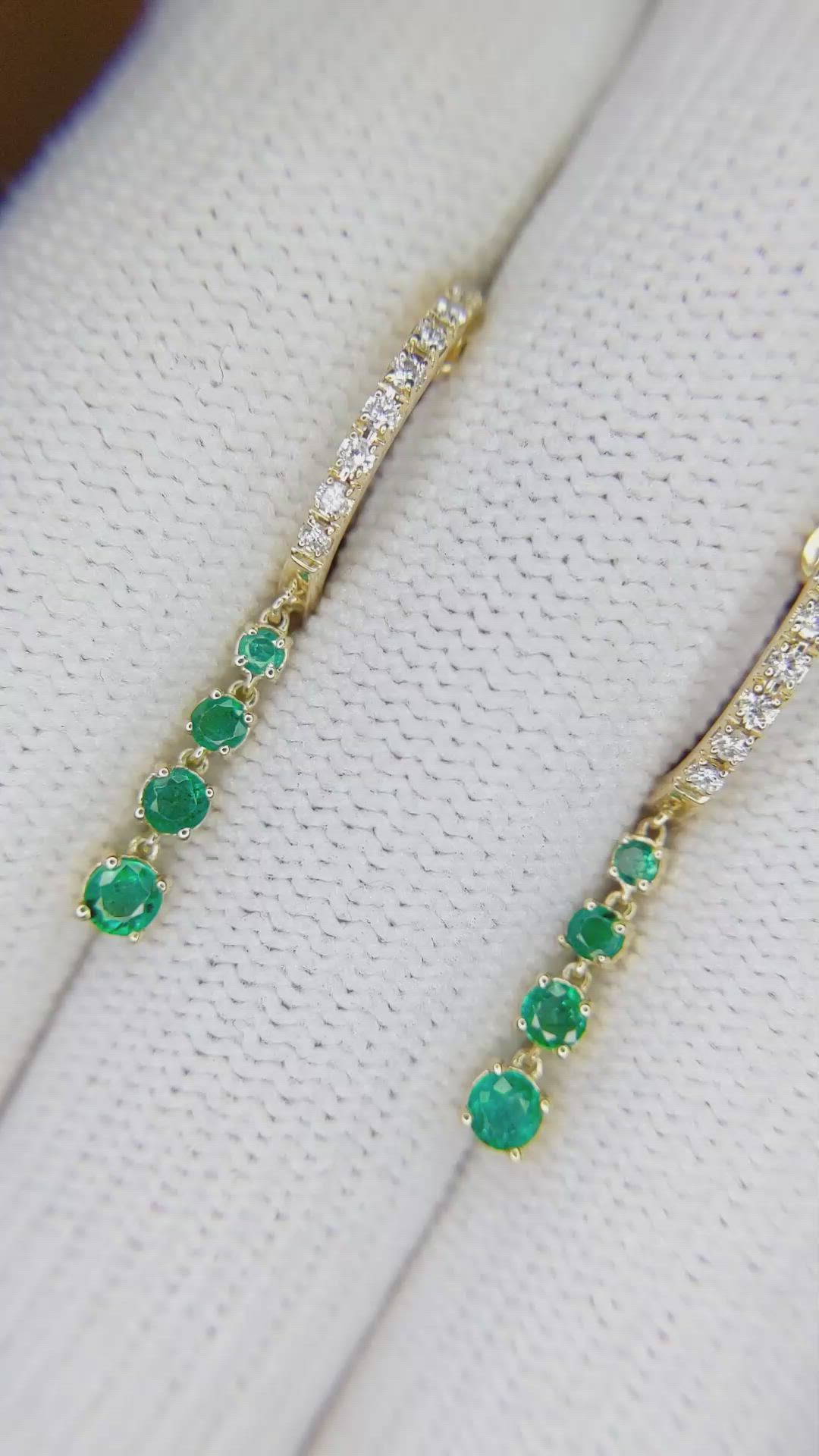 0.16 Ct.Tw. Emerald Emerald Pave Earrings, 14K Yellow Gold Size Video