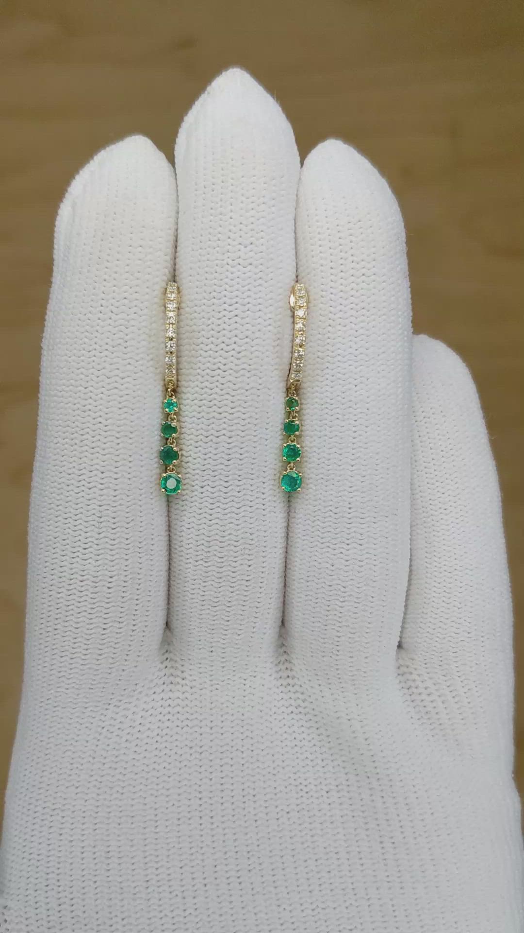0.16 Ct.Tw. Emerald Emerald Pave Earrings, 14K Yellow Gold Size Video