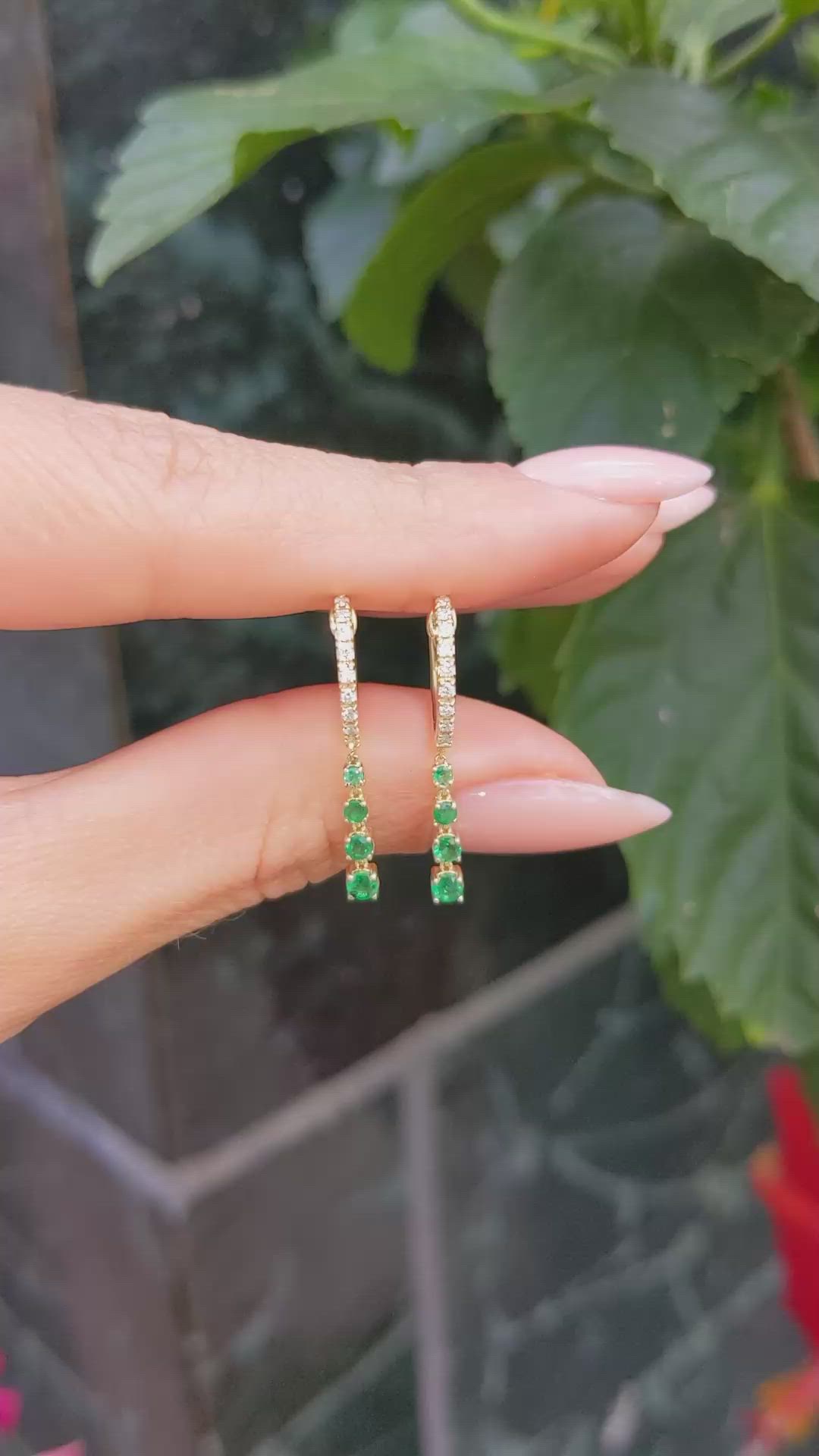 0.16 Ct.Tw. Emerald Emerald Pave Earrings, 14K Yellow Gold Size Video