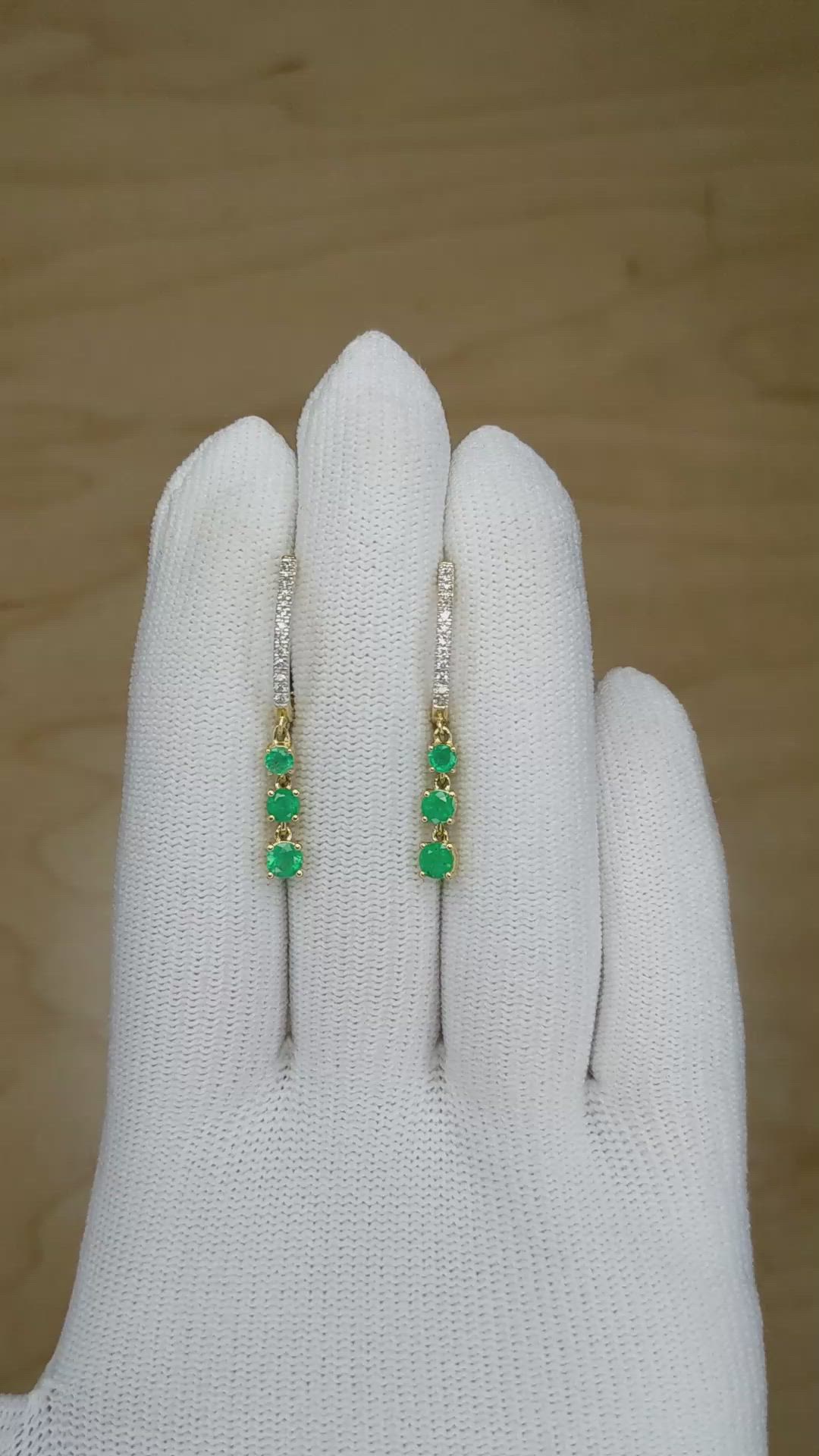 0.30 Ct.Tw. Emerald Emerald Pave Earrings, 14K Yellow Gold Size Video