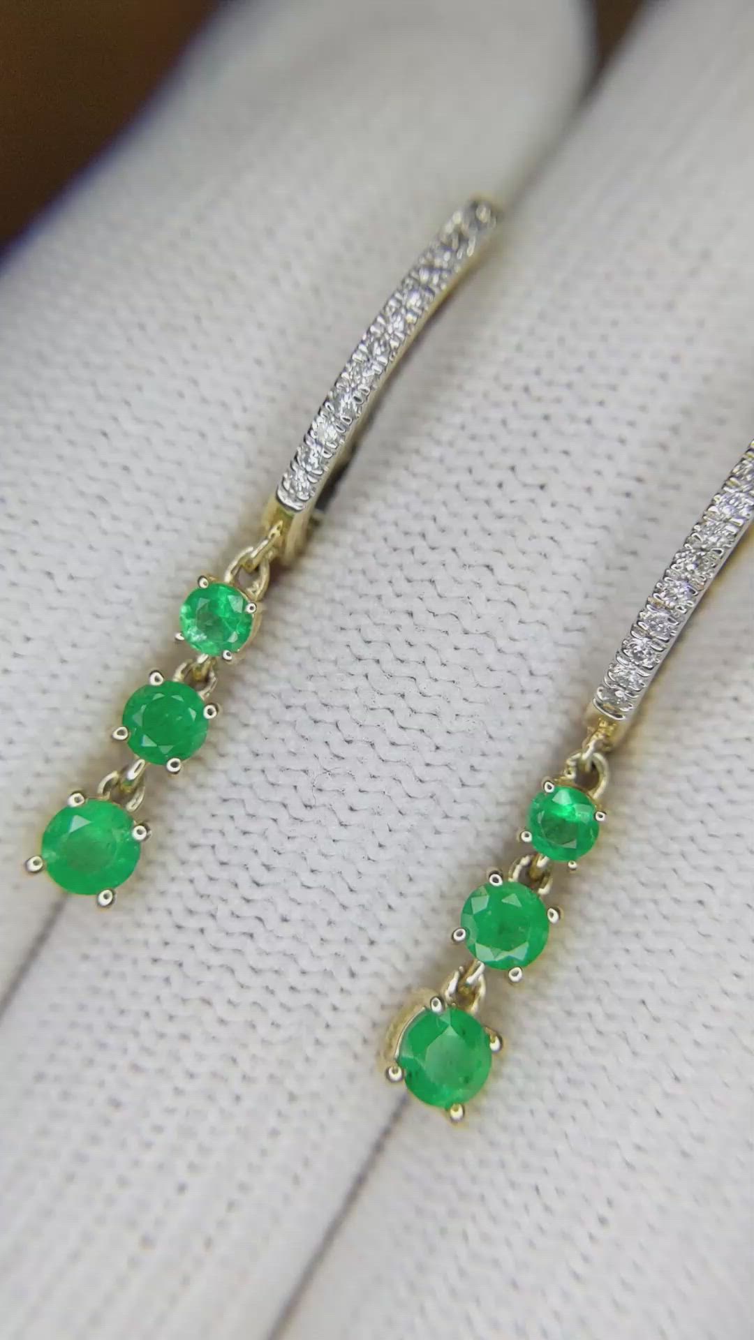 0.30 Ct.Tw. Emerald Emerald Pave Earrings, 14K Yellow Gold Size Video