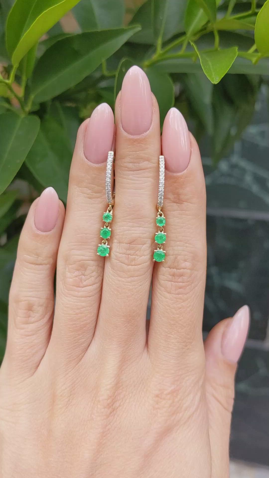 0.30 Ct.Tw. Emerald Emerald Pave Earrings, 14K Yellow Gold Size Video