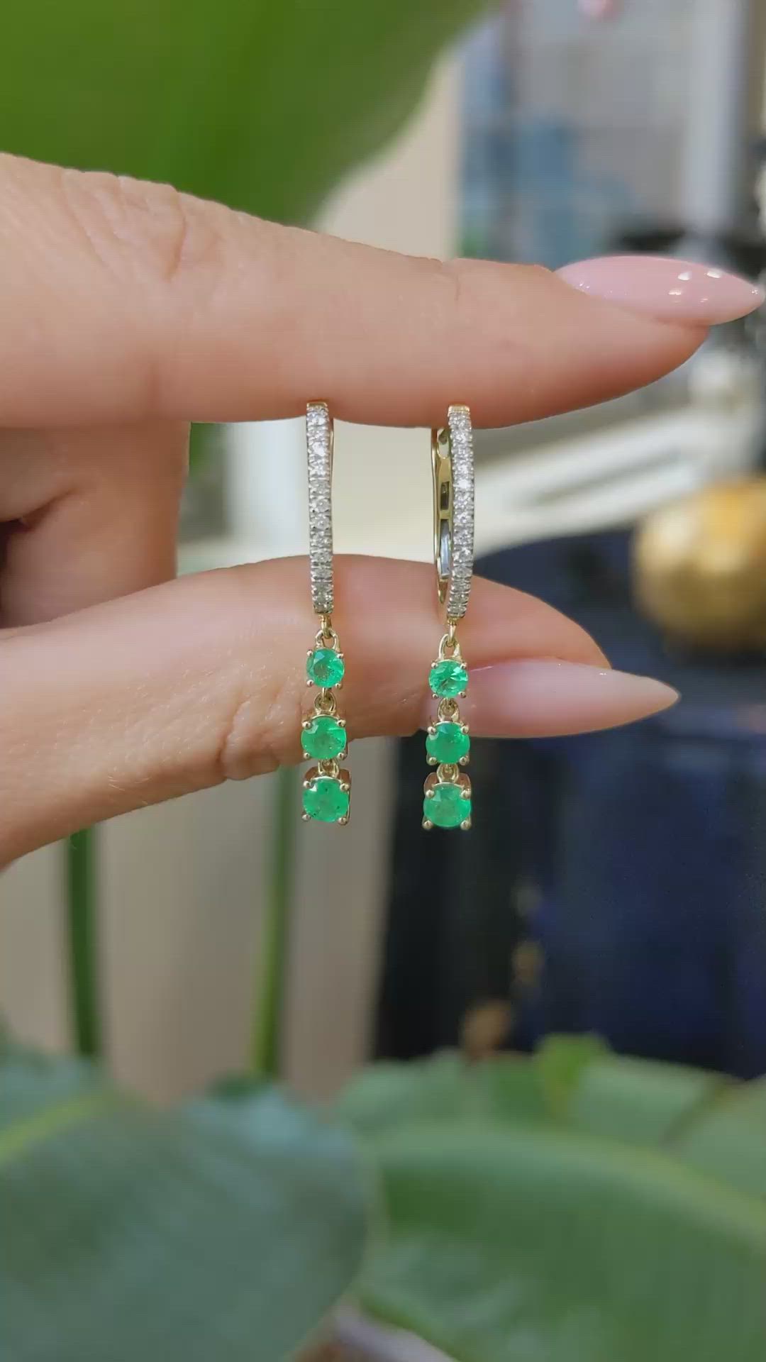 0.30 Ct.Tw. Emerald Emerald Pave Earrings, 14K Yellow Gold Size Video