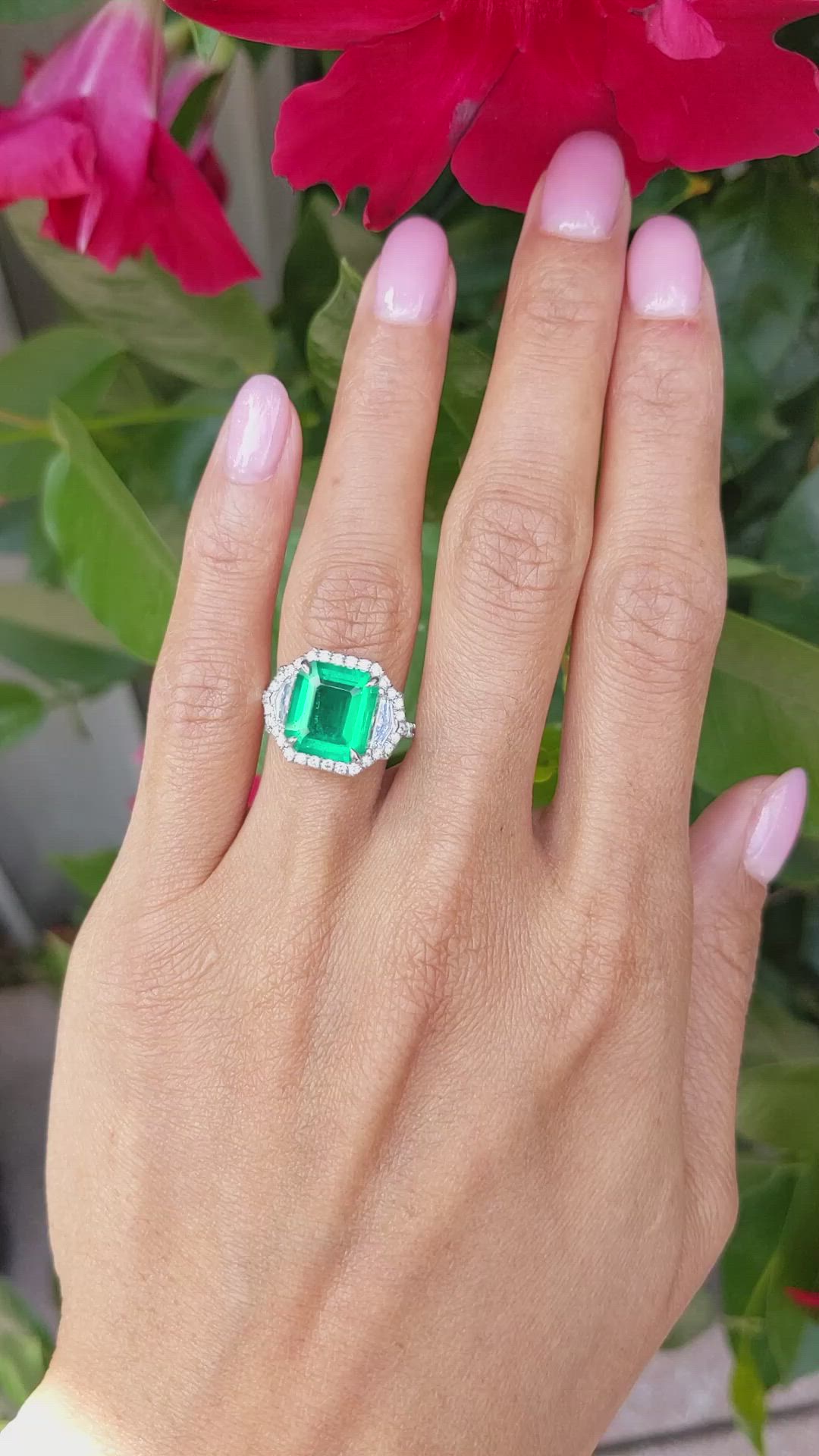 3.51 Ct. Emerald Natural Diamond Pave Ring, 18K White Gold Size Video