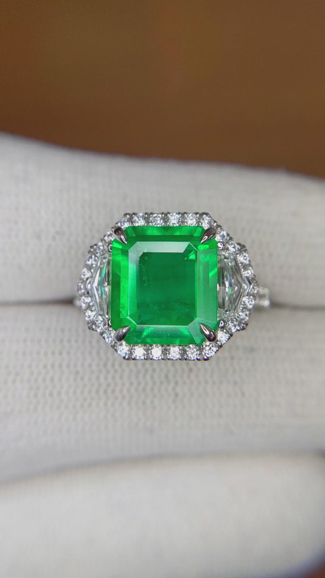 3.51 Ct. Emerald Natural Diamond Pave Ring, 18K White Gold Size Video