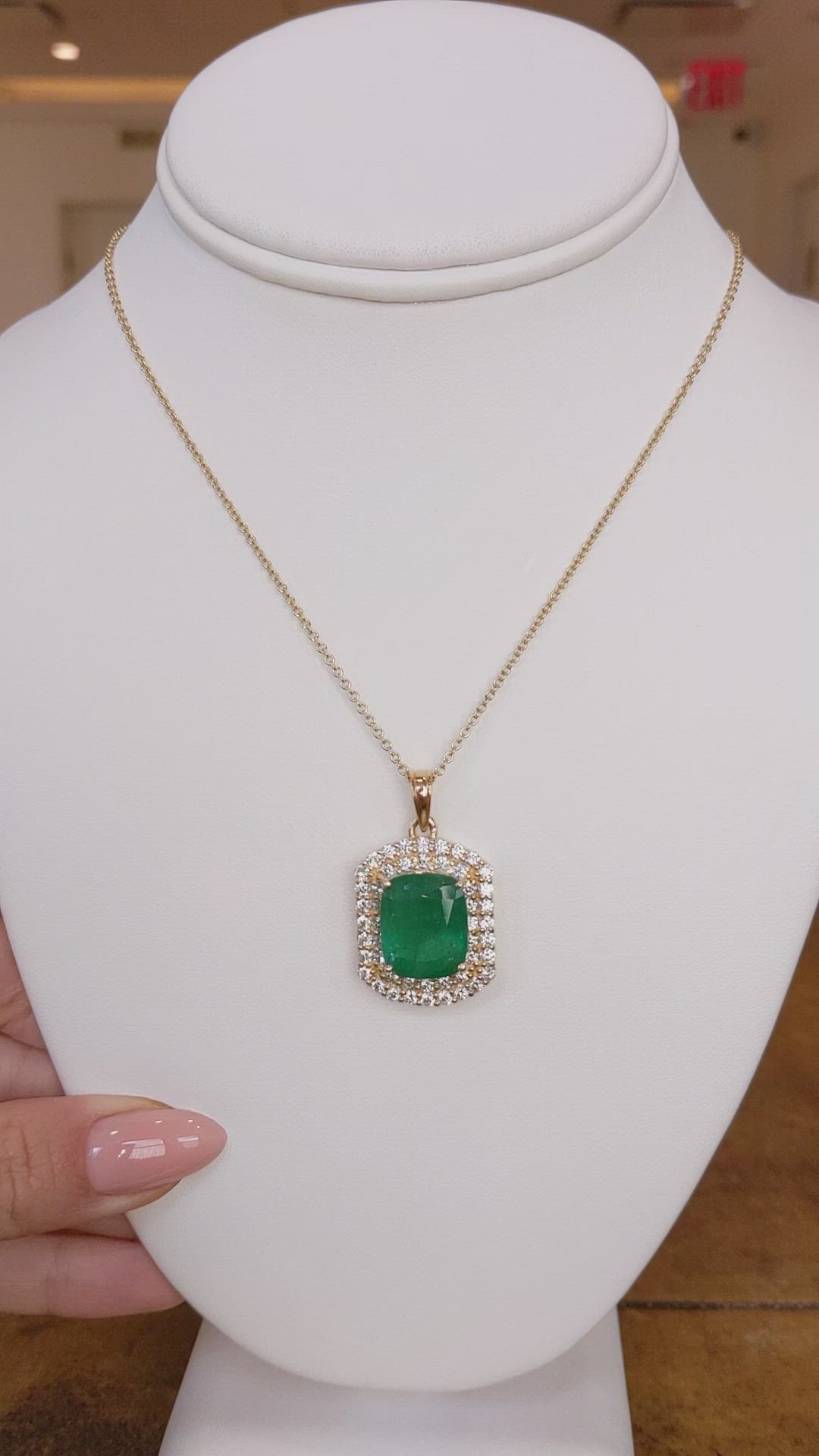11.07 Ct. Emerald Natural Diamond Pave Pendant, 14K Yellow Gold Size Video