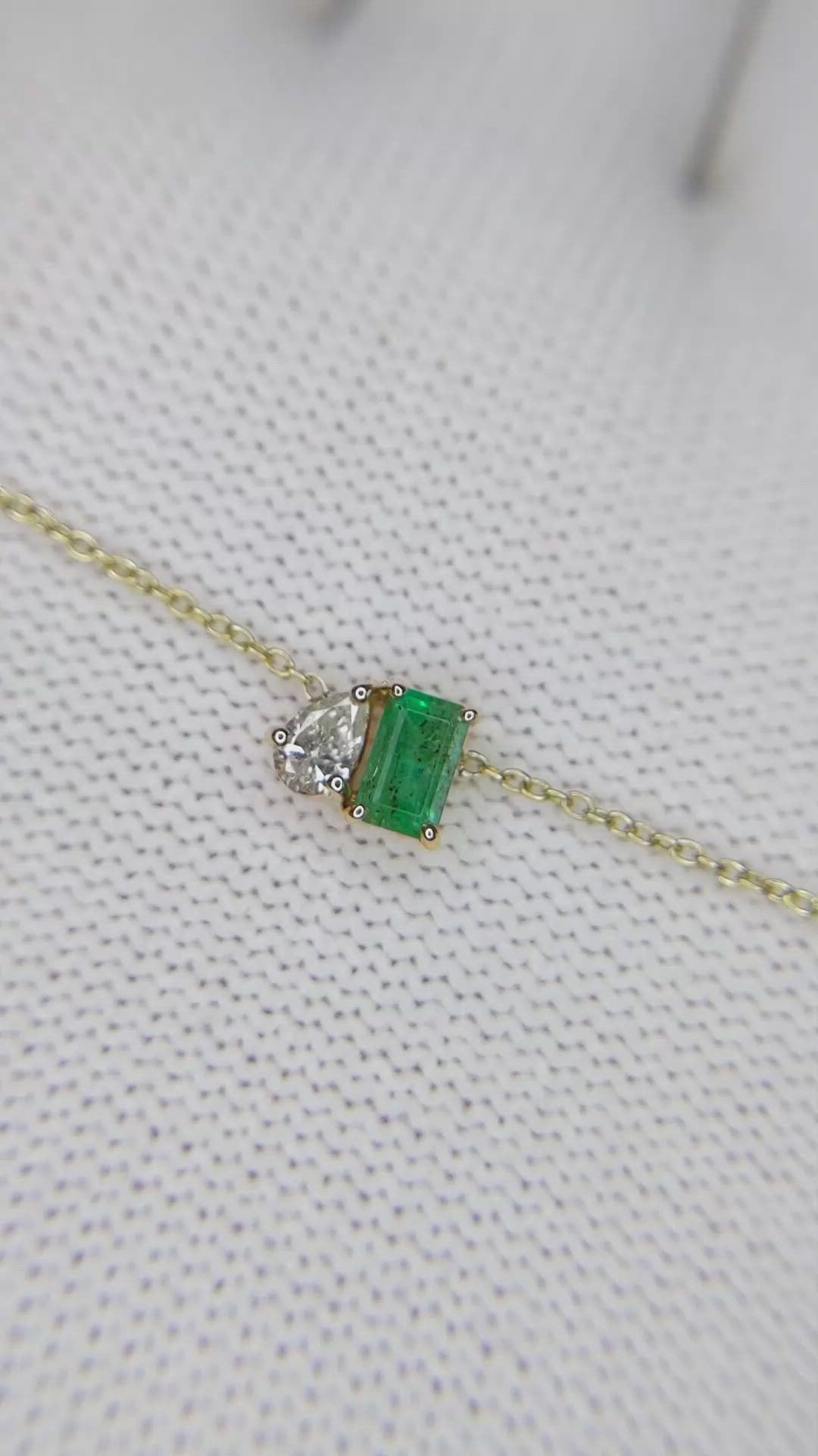 0.48 Ct. Emerald Accent Stones Necklace, 14K Yellow Gold Size Video
