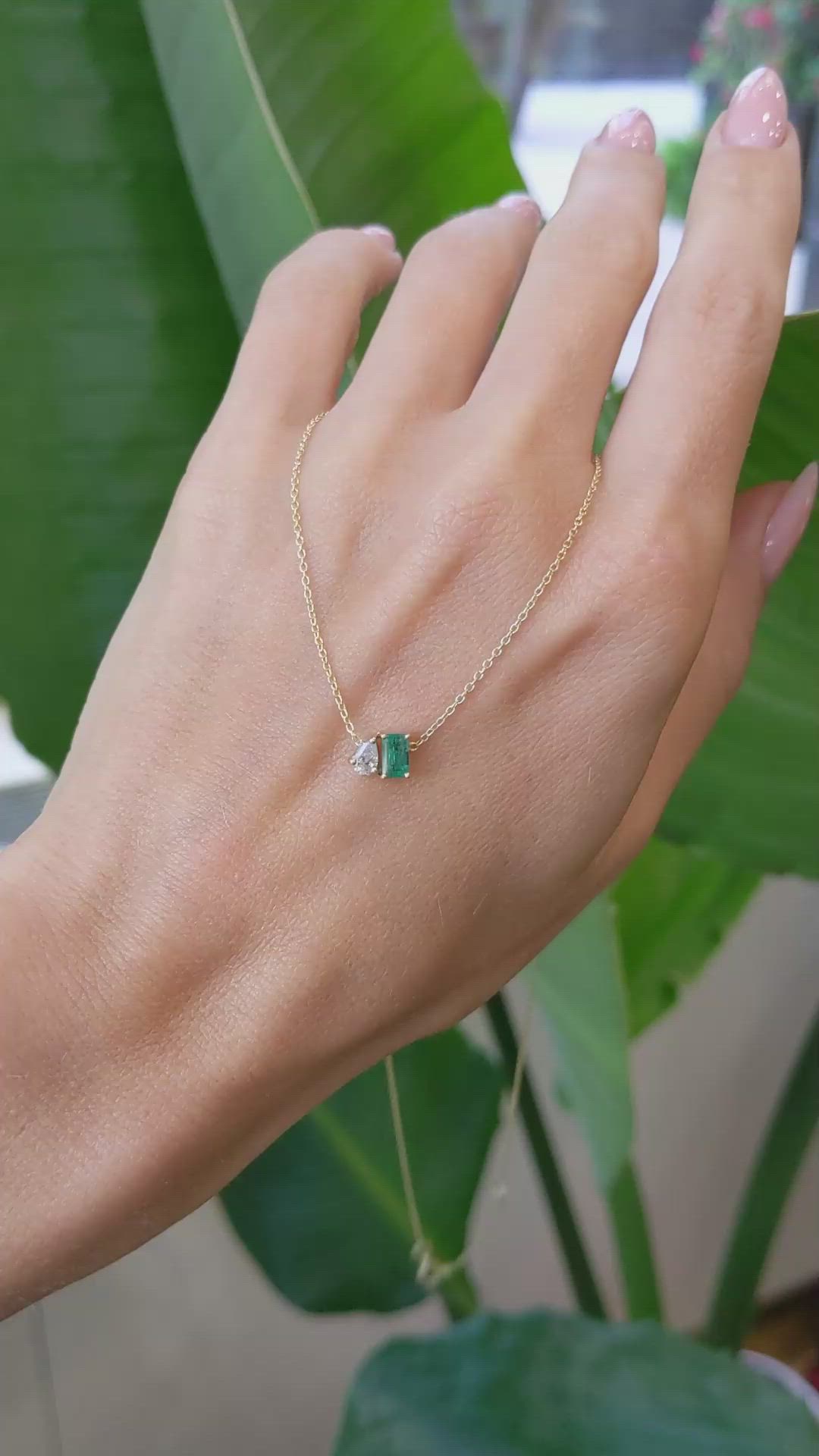 0.48 Ct. Emerald Accent Stones Necklace, 14K Yellow Gold Size Video