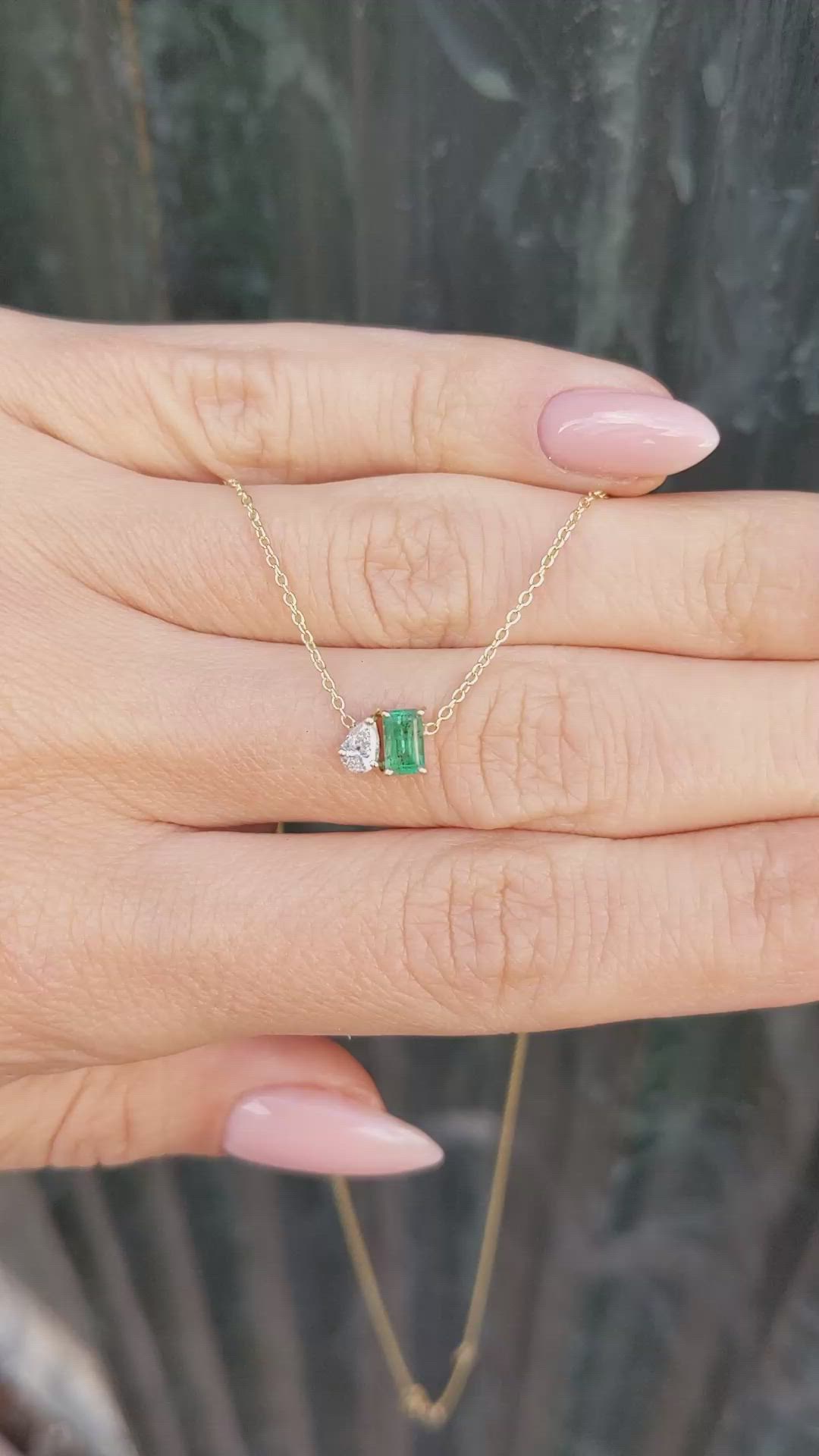 0.48 Ct. Emerald Accent Stones Necklace, 14K Yellow Gold Size Video