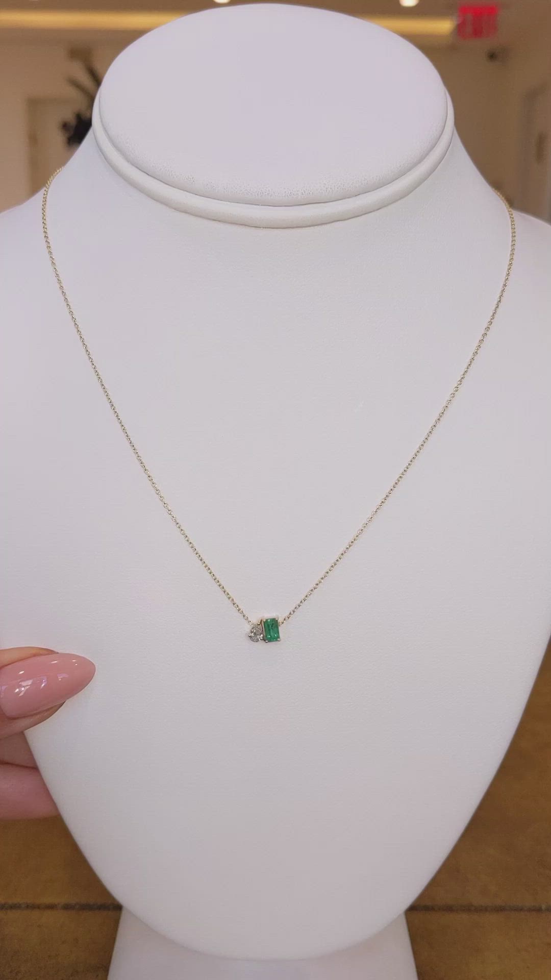 0.48 Ct. Emerald Accent Stones Necklace, 14K Yellow Gold Size Video