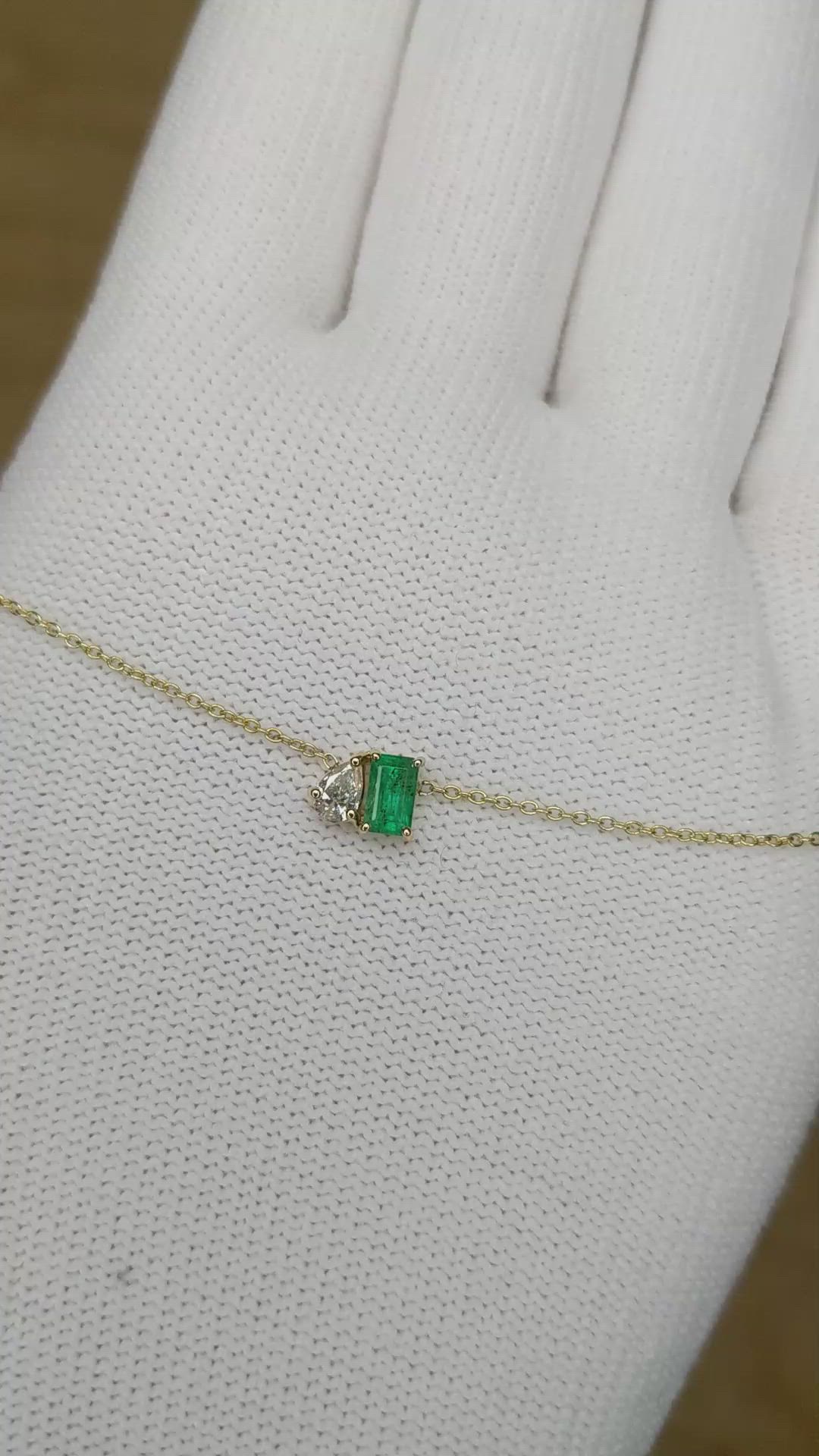 0.48 Ct. Emerald Accent Stones Necklace, 14K Yellow Gold Size Video