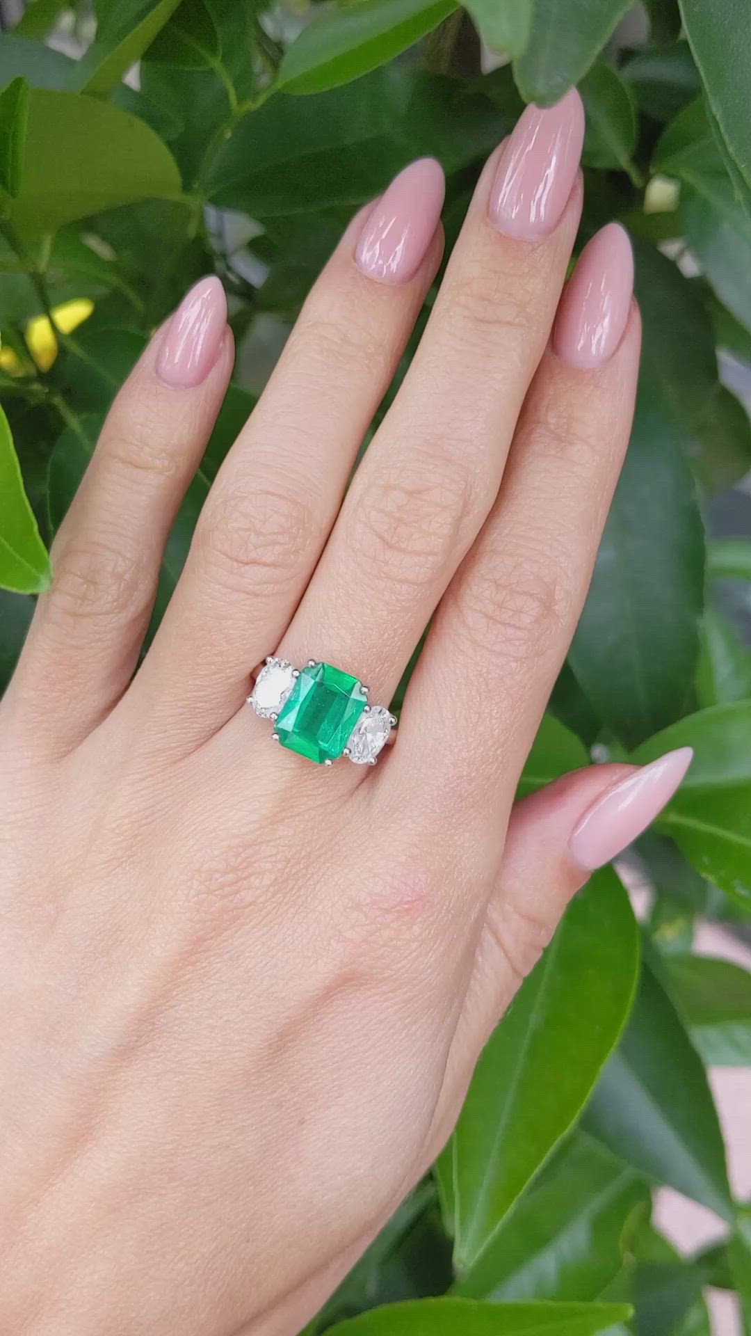 2.29 Ct. Emerald Lab Grown Diamond Three Stone Ring, Platinum 950 Size Video
