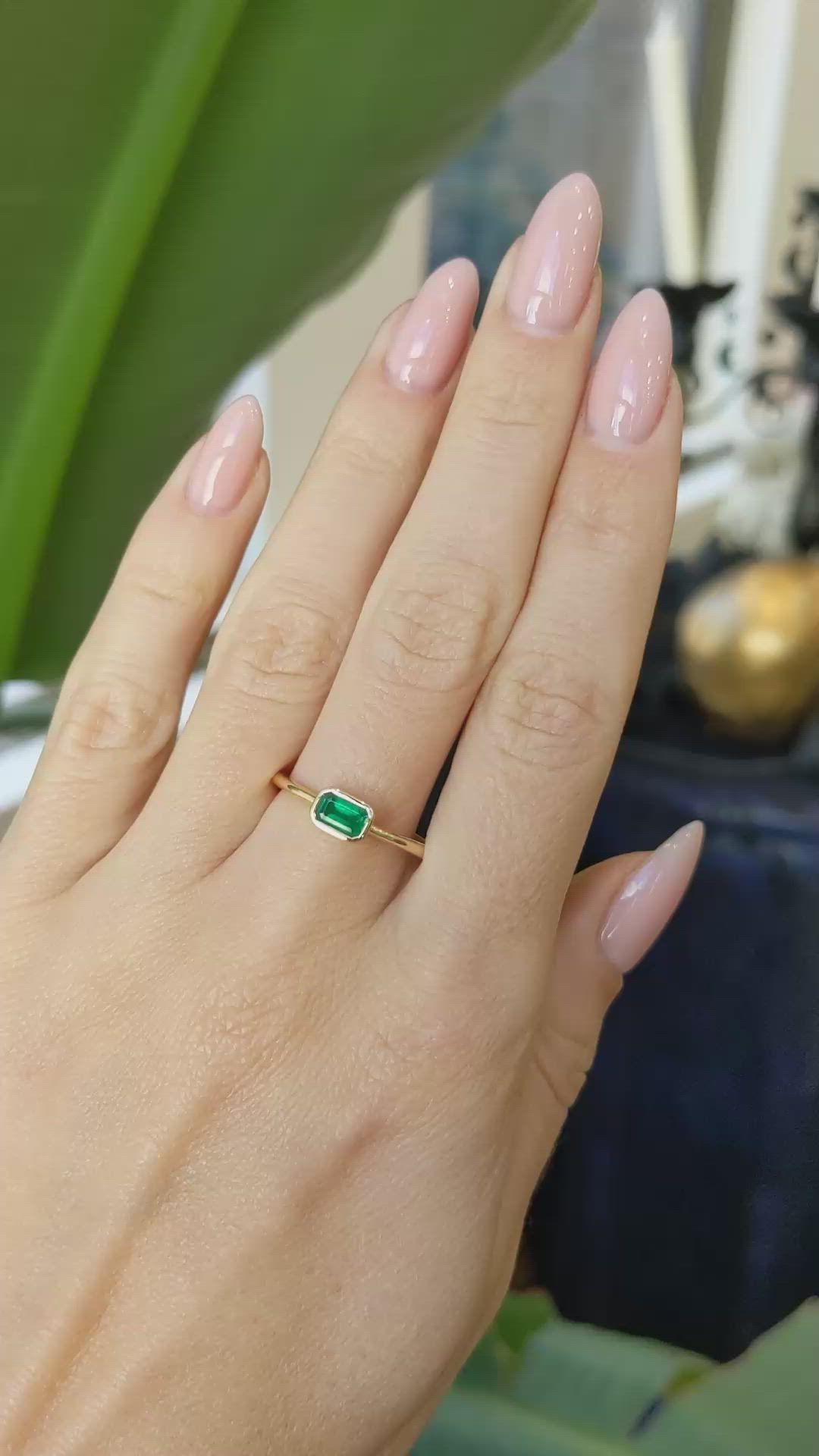 0.41 Ct. Emerald Bezel Ring, 18K Yellow Gold Size Video