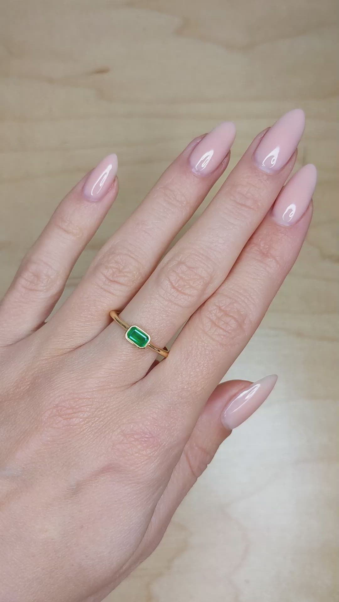0.41 Ct. Emerald Bezel Ring, 18K Yellow Gold Size Video