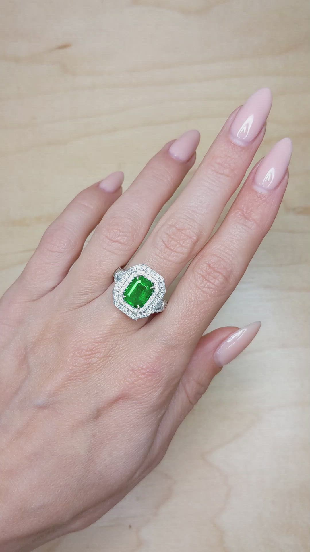 2.37 Ct. Emerald Natural Diamond Pave Ring, Platinum 950 Size Video