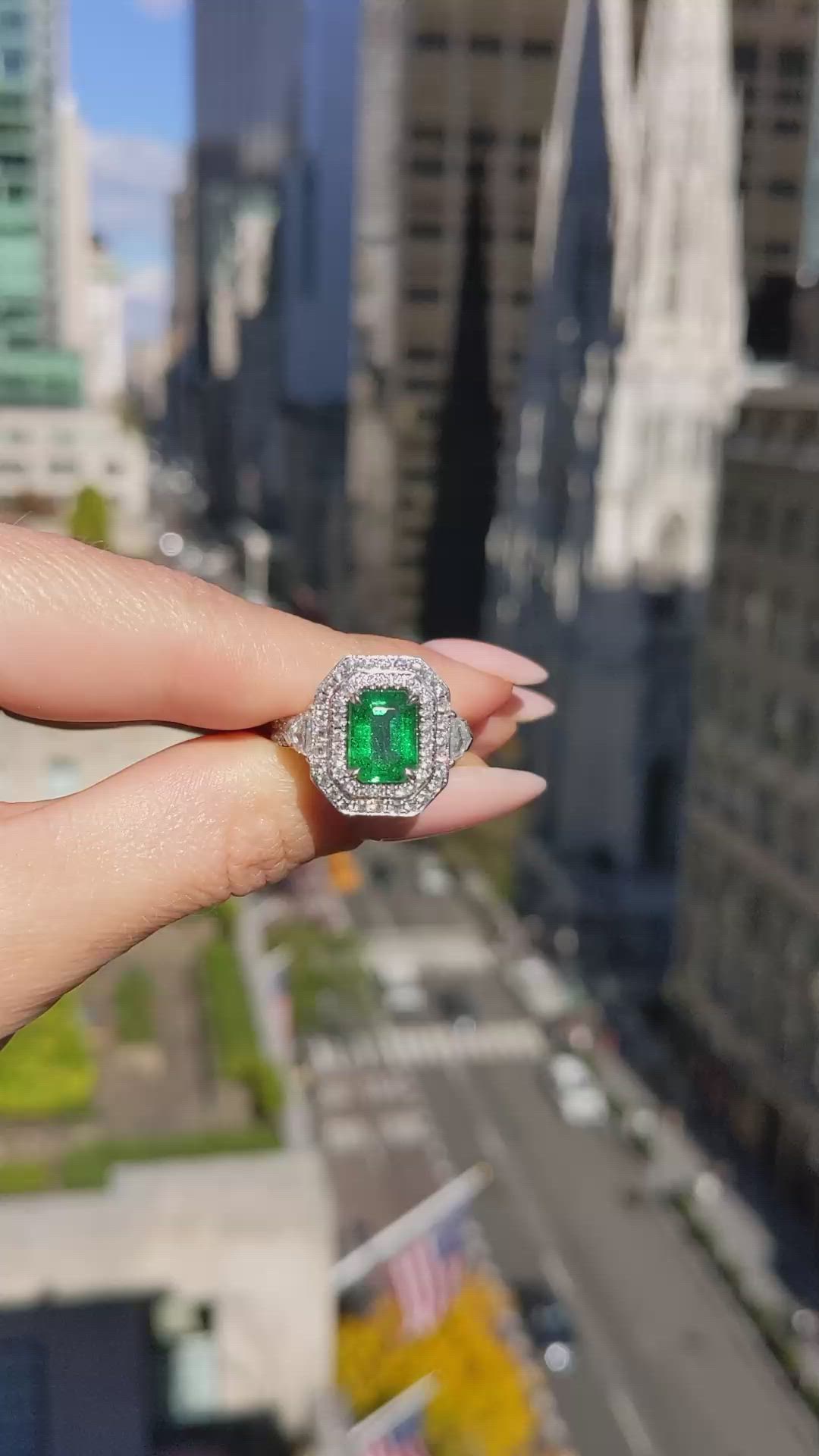 2.37 Ct. Emerald Natural Diamond Pave Ring, 18K White Gold Size Video