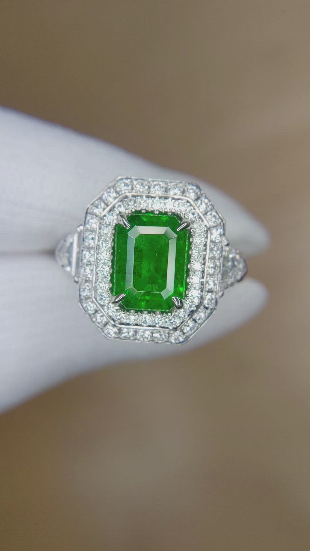 2.37 Ct. Emerald Natural Diamond Pave Ring, Platinum 950 Size Video