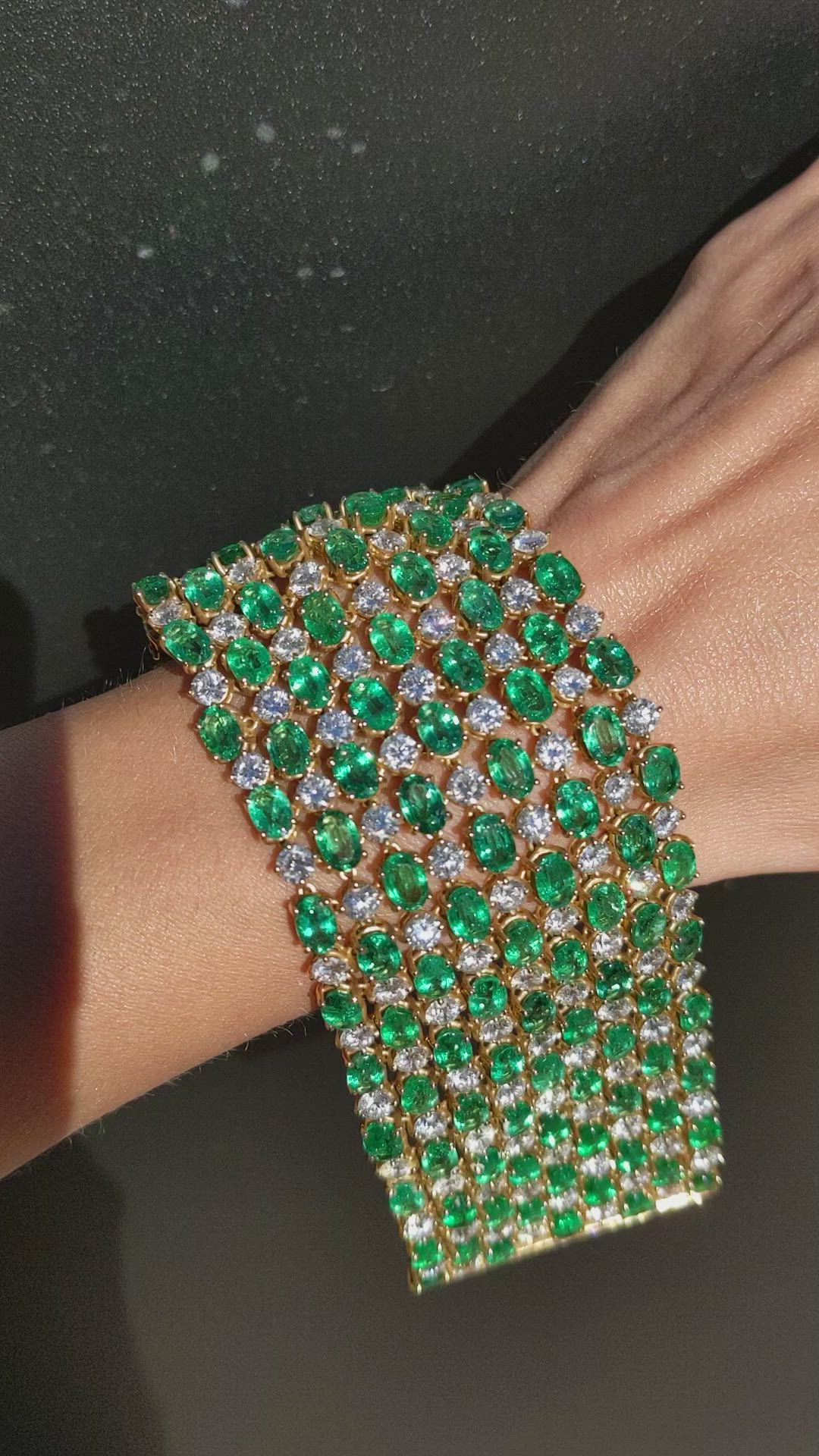 50.00 Ct.Tw. Emerald Natural Diamond Accent Stones Bracelet, 14K Yellow Gold Size Video