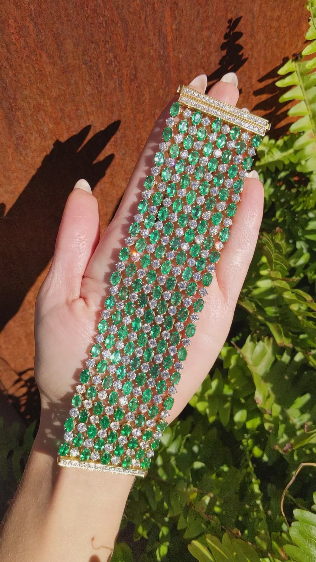50.00 Ct.Tw. Emerald Natural Diamond Accent Stones Bracelet, 14K Yellow Gold Size Video