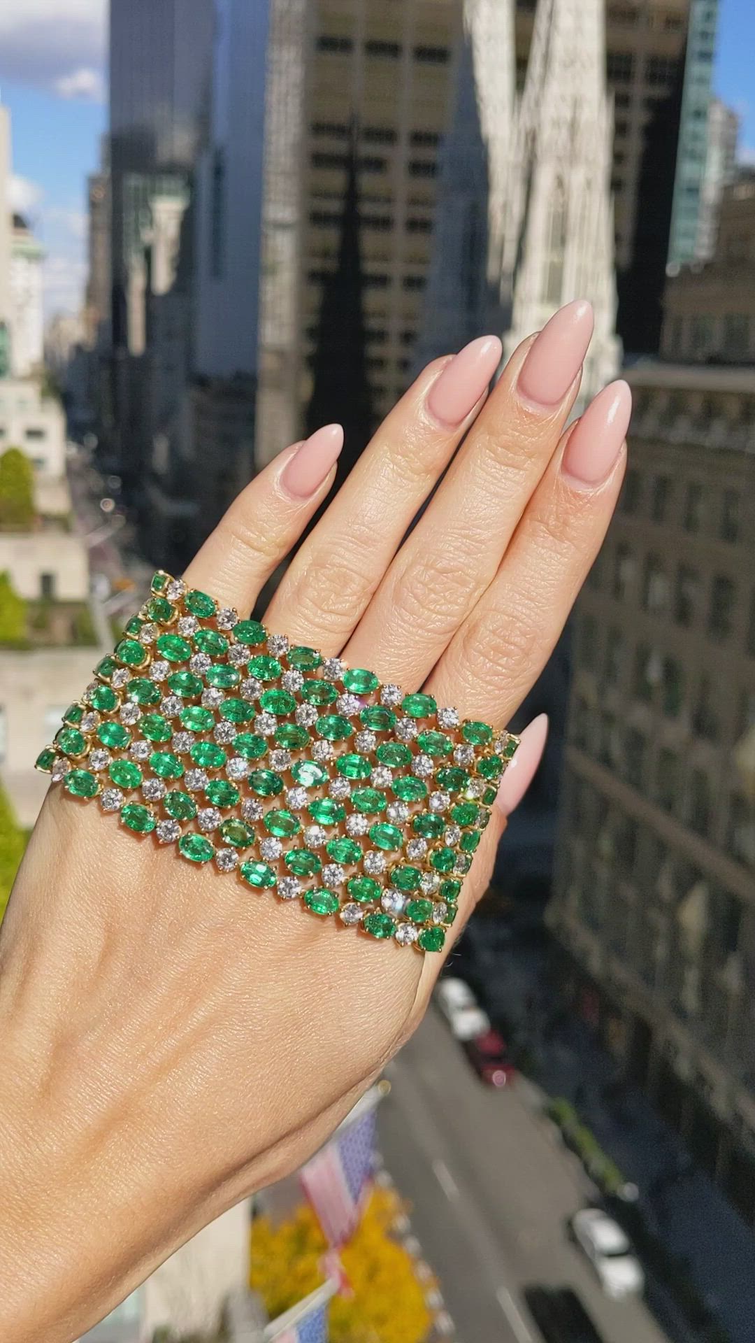 50.00 Ct.Tw. Emerald Natural Diamond Accent Stones Bracelet, 14K Yellow Gold Size Video
